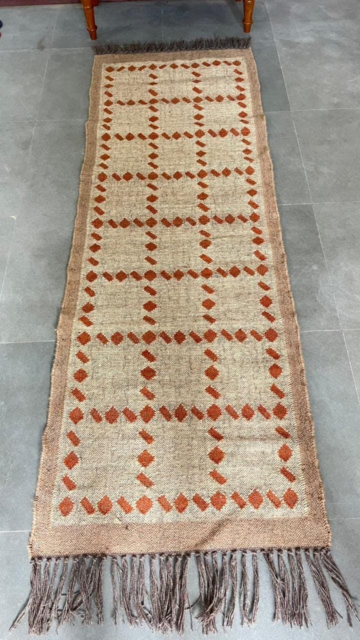 Handmade Boho Runner Rug, Neutral Hallway Rug with Fringe, Geometric Flatweave Kilim Carpet, Cream Gray Entryway Rug, Modern Farmhouse  Rug - image 5