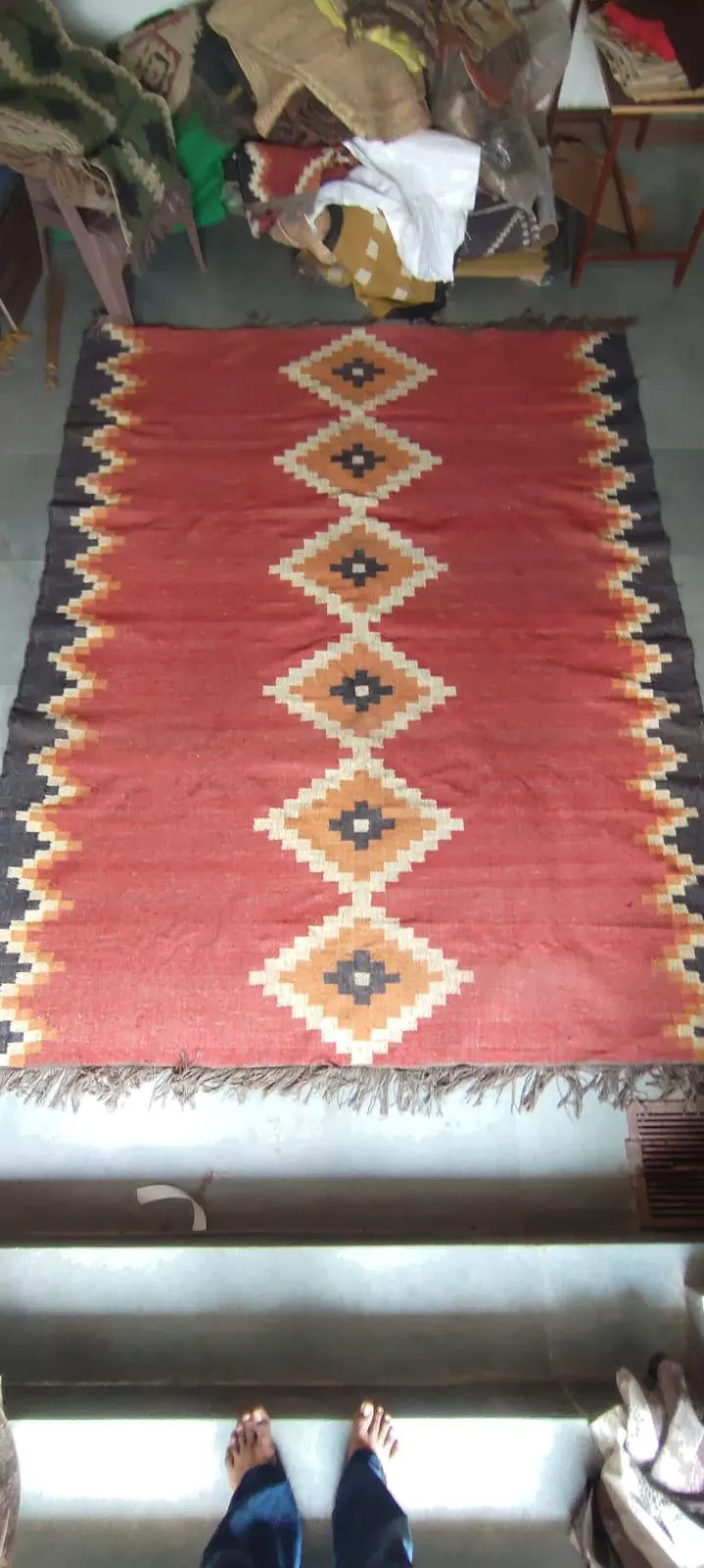 Red Wool Jute Kilim Rug, Geometric Tribal Area Rug, Handwoven Boho Carpet, Southwestern Farmhouse Living Room Rug, Custom Size Handmade Home - image 4