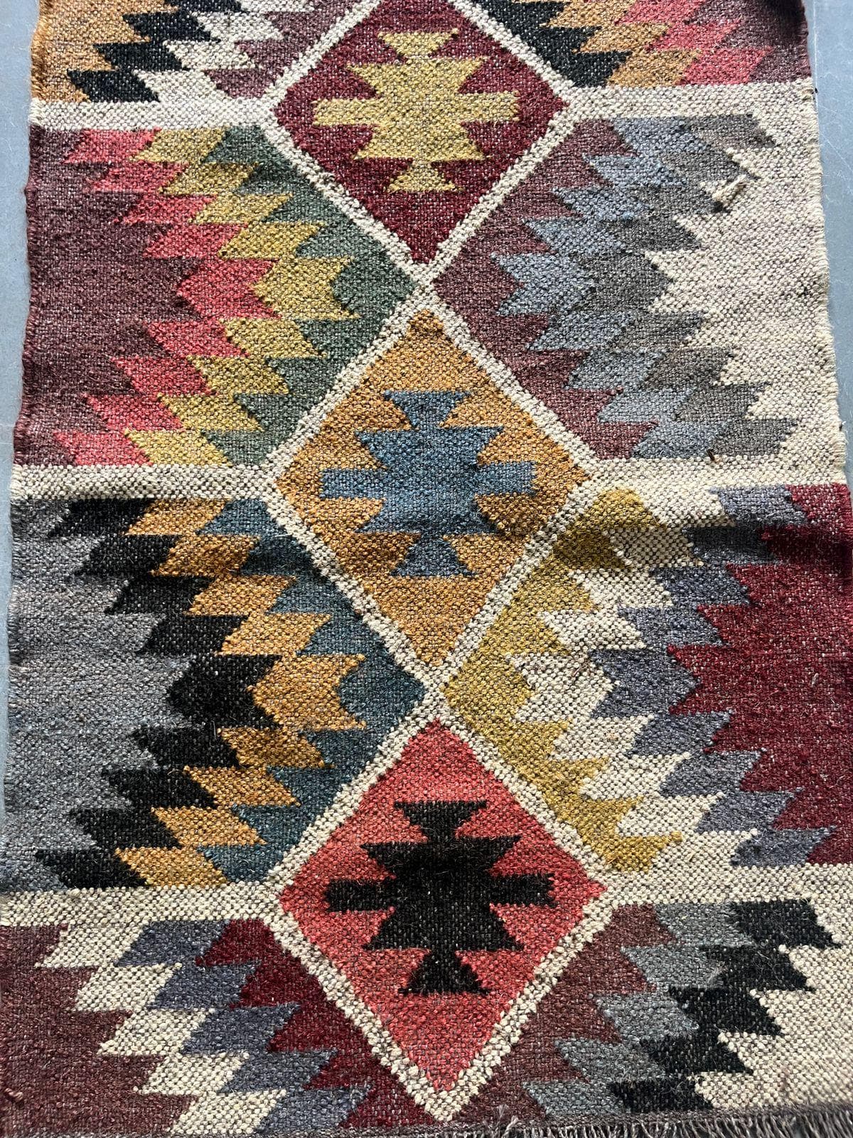 Vintage Handmade Kilim Rug, Small Tribal Wool Rug, Boho Accent Rug, Geometric Pattern Carpet,Rustic Home Decor,Entryway Rug,Ethnic Woven Mat - image 4