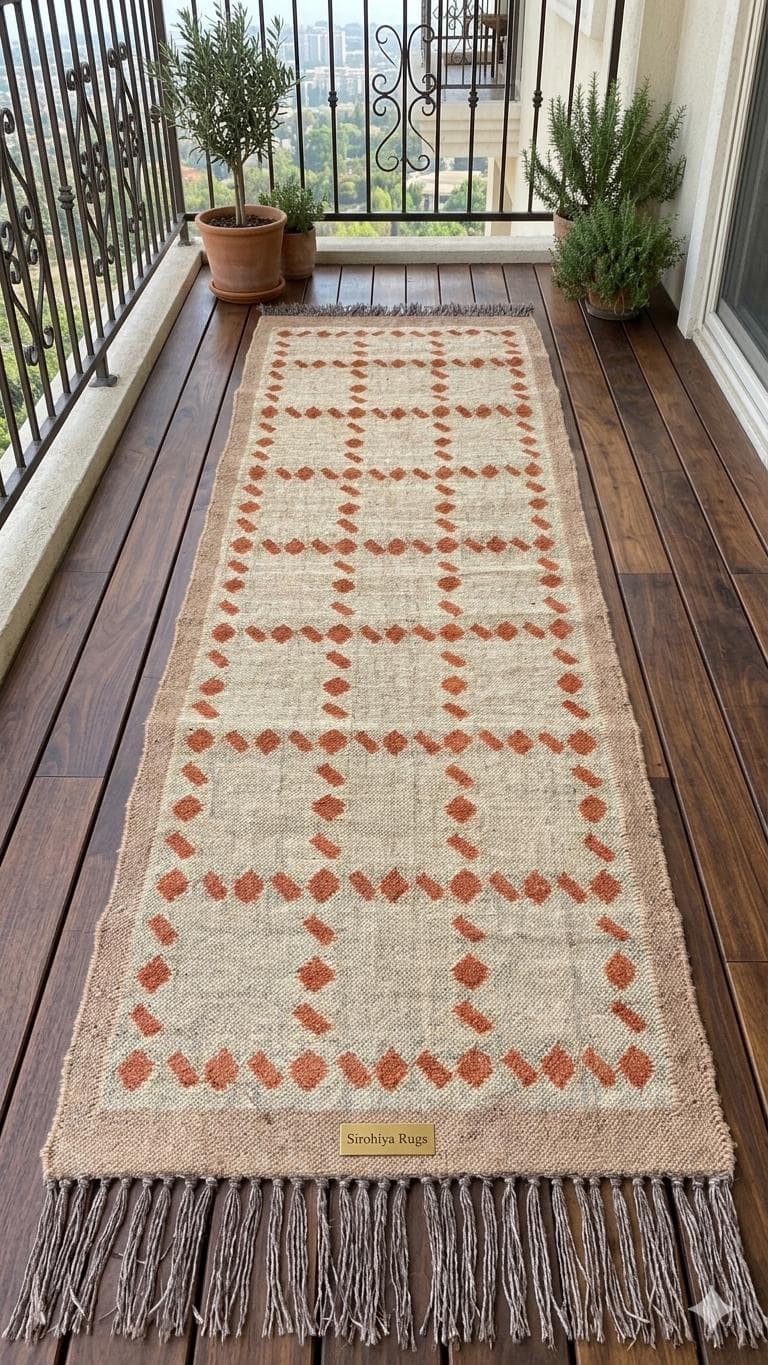 Handmade Boho Runner Rug, Neutral Hallway Rug with Fringe, Geometric Flatweave Kilim Carpet, Cream Gray Entryway Rug, Modern Farmhouse  Rug