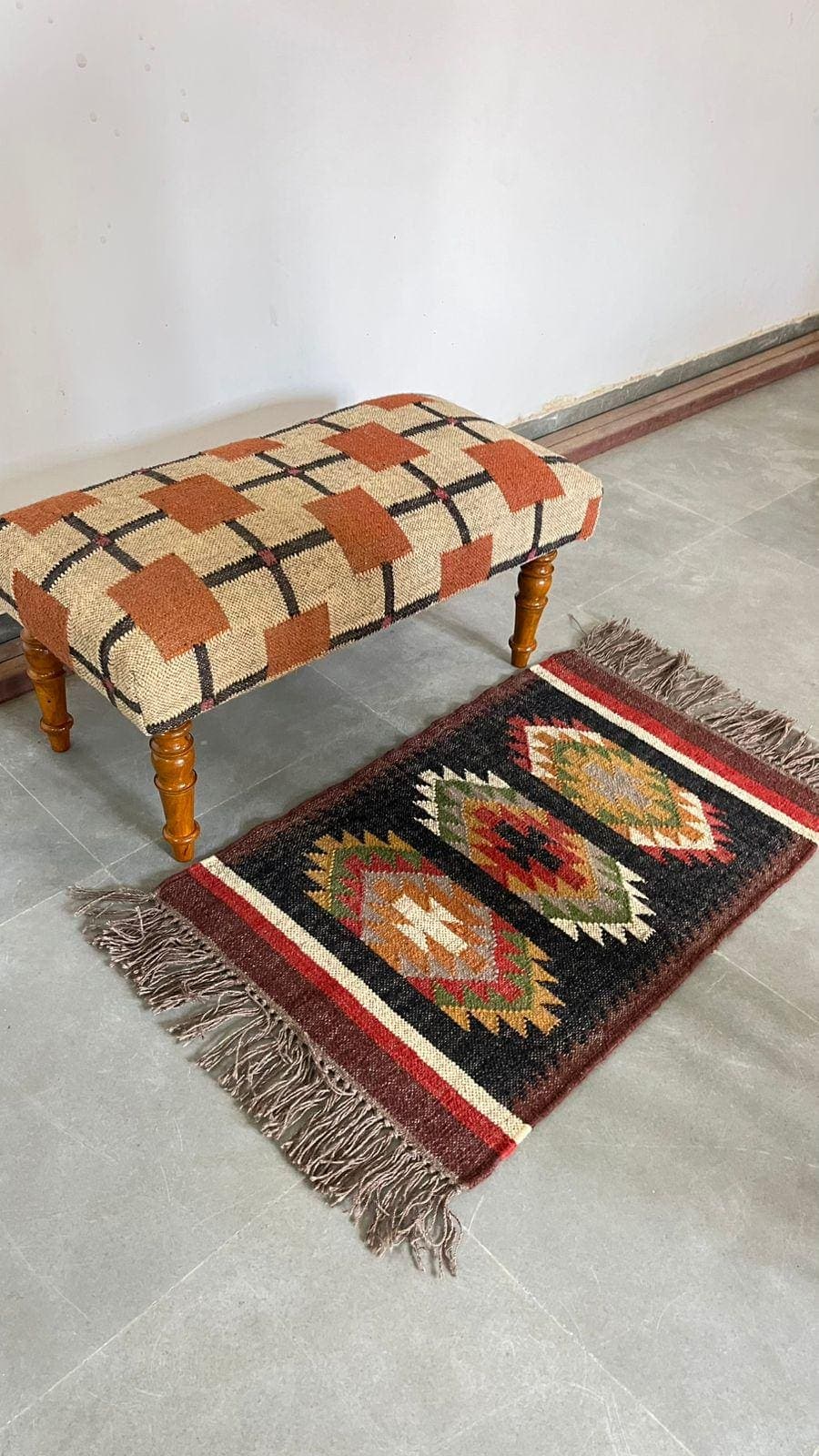 Handmade Kilim Runner Rug, Tribal Hallway Rug, Boho Entryway Carpet, Geometric Wool Runner, Southwestern Rustic Decor, Fringe Accent Rug - image 3