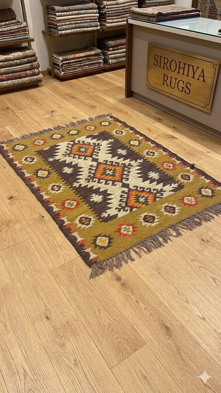 Handmade Southwestern Tribal Area Rug, Boho Moroccan Inspired Wool Rug, Geometric Vintage Accent Carpet, Rustic Living Room Bedroom  Decor