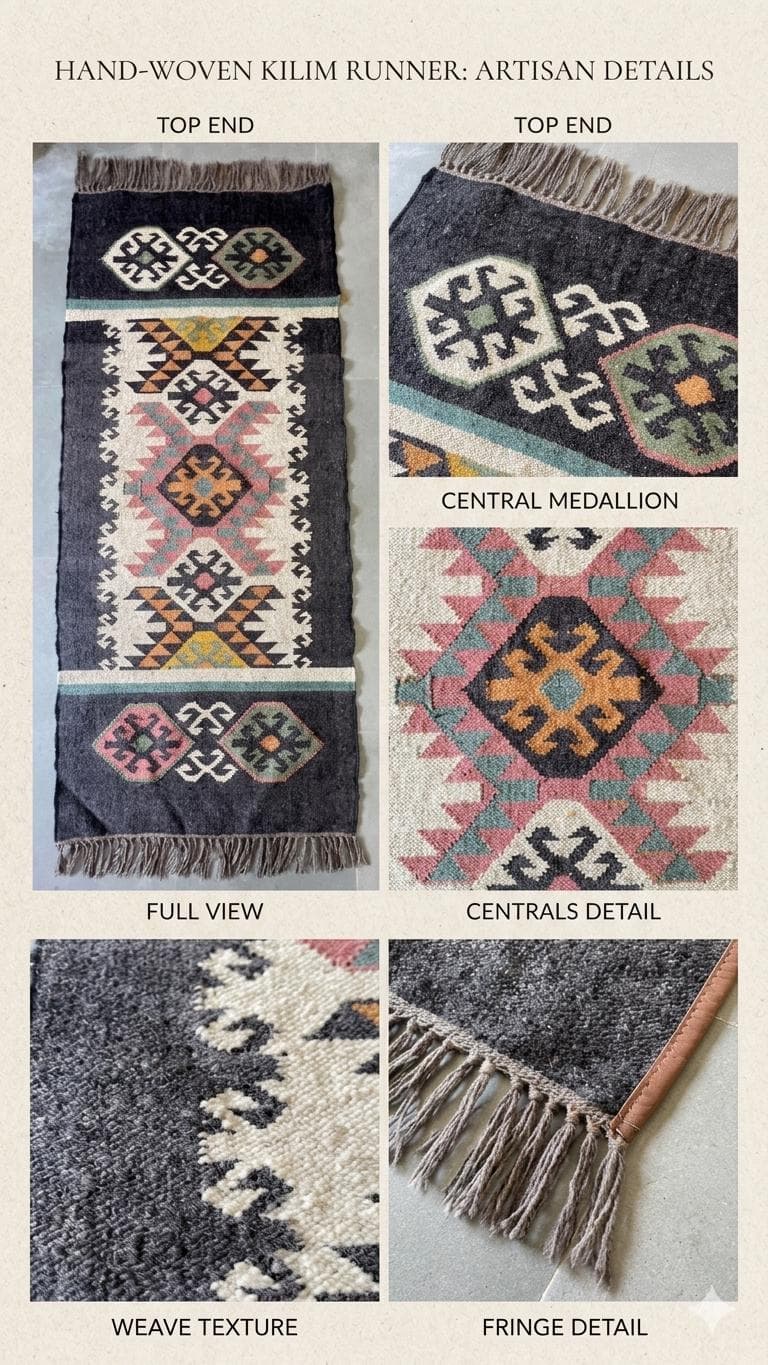Southwestern Kilim Runner Rug, Handwoven Wool Jute Hallway Runner, Tribal Geometric Boho Runner, Vintage Farmhouse Corridor Rug - image 4
