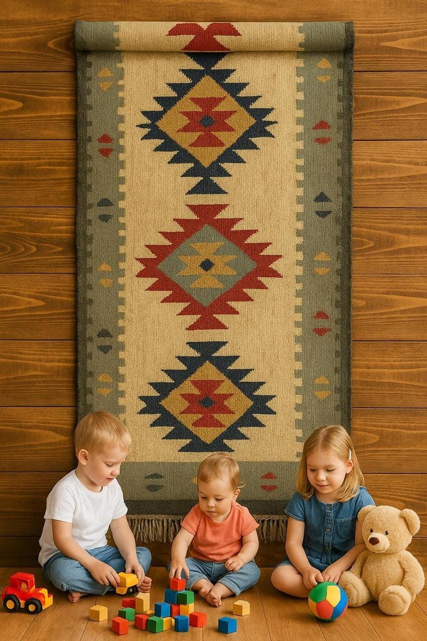 Southwestern Porch Runner Rug, Handwoven Wool Jute Outdoor Runner, Tribal Kilim Hallway Runner, Rustic Farmhouse Boho Runner, Geometric rug - image 5
