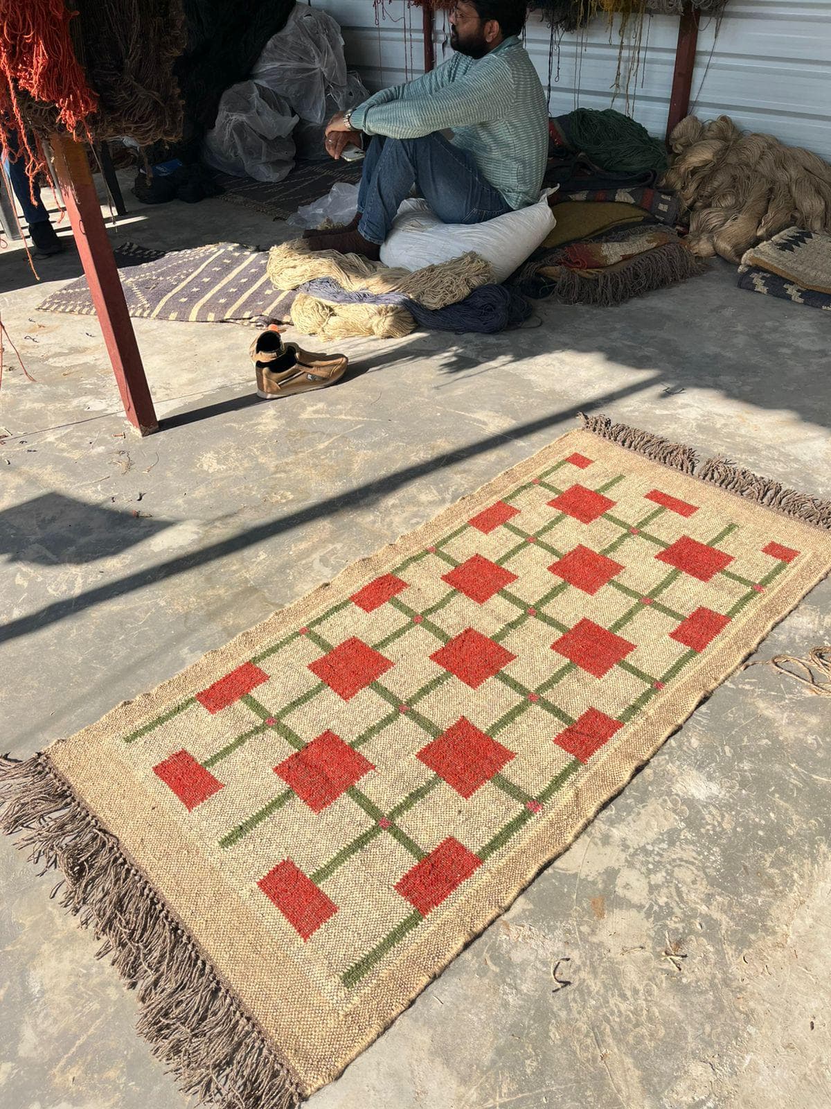 Geometric Area Rug, Mid Century Modern Rug, Handmade Boho Rug, Minimalist Living Room Carpet, Neutral Beige Red Floor Rug - image 3
