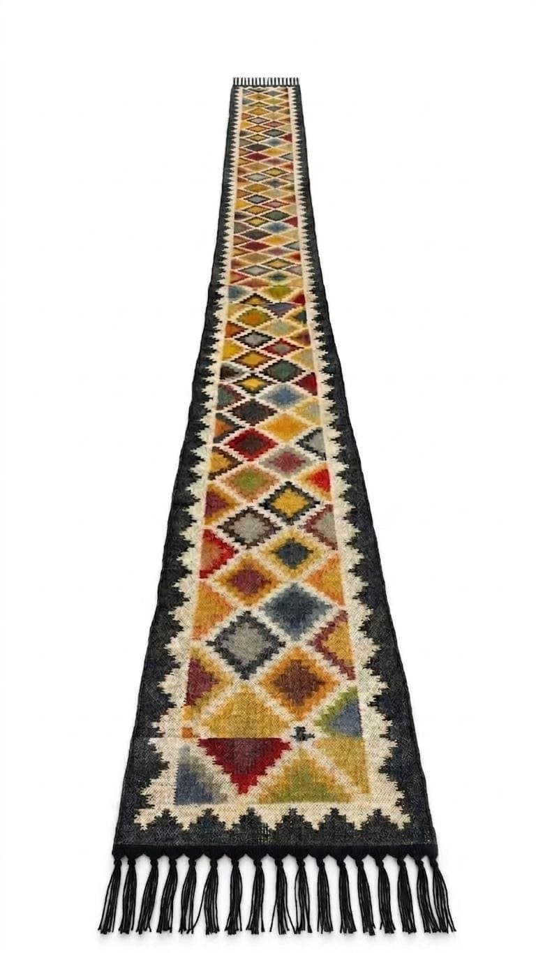 Handwoven Stair Runner Rug, Bohemian Wool Stair Carpet, Tribal Kilim Stair Runner, Geometric Southwestern Staircase Rug, Handmade Rustic Rug - image 4