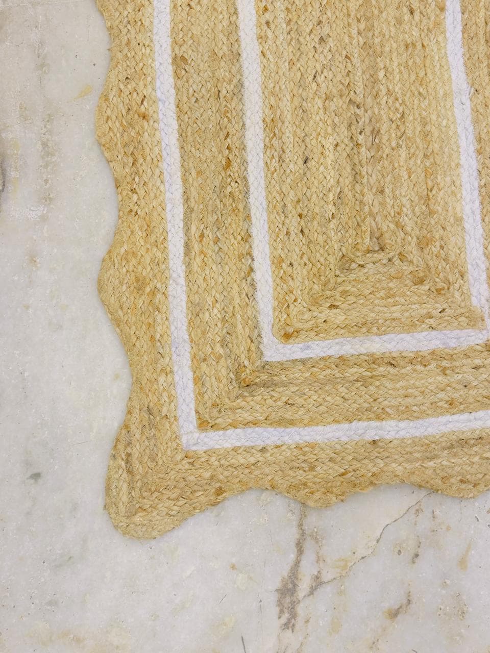 Natural Jute Runner Rug, Handwoven Jute Rug, Boho Geometric Runner, White Border Hallway Rug, Entryway Balcony Decor, Custom Size,Home Decor - image 5