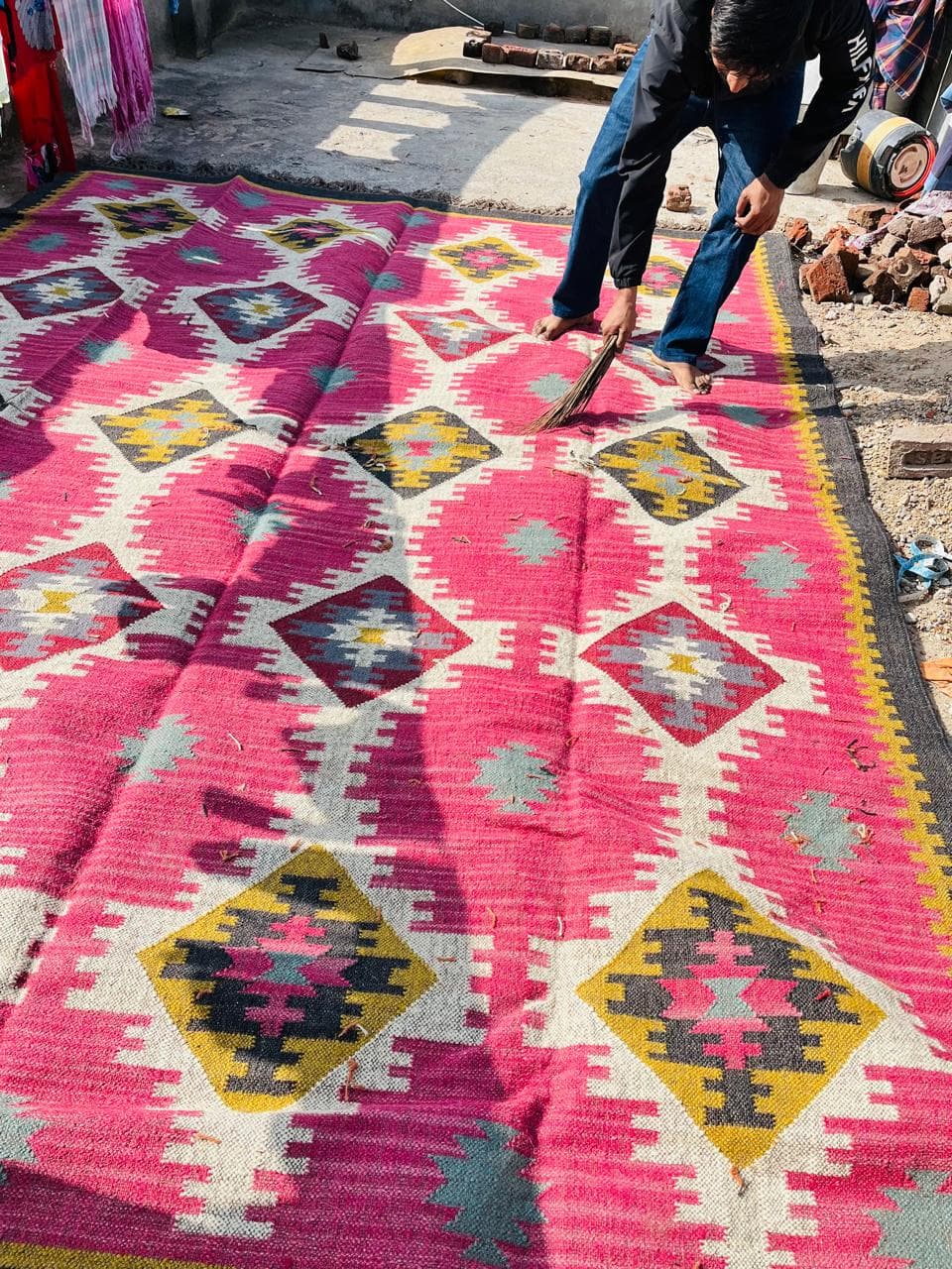 Pink Kilim Runner Rug, Handwoven Geometric Hallway Runner, Boho Southwestern Wool Rug, Tribal Area Rug, Vintage Turkish Runner, Custom size - image 5
