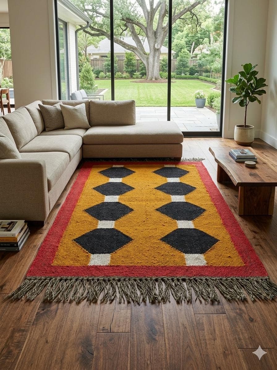 Boho Geometric Door Mat Rug, Handmade Entryway Doormat, Front Porch Accent Rug, Modern Outdoor Welcome Mat, Farmhouse Housewarming Gift - image 3