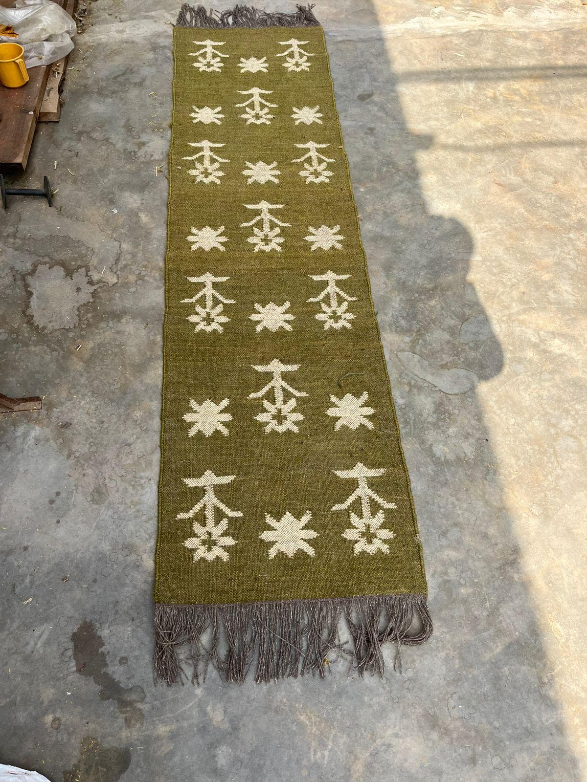 Handmade Olive Green Wool Jute Stair Runner - Tribal Pattern Kilim Rug for Hallway & Entryway - Farmhouse Porch Decor - Custom Size Runner - image 5