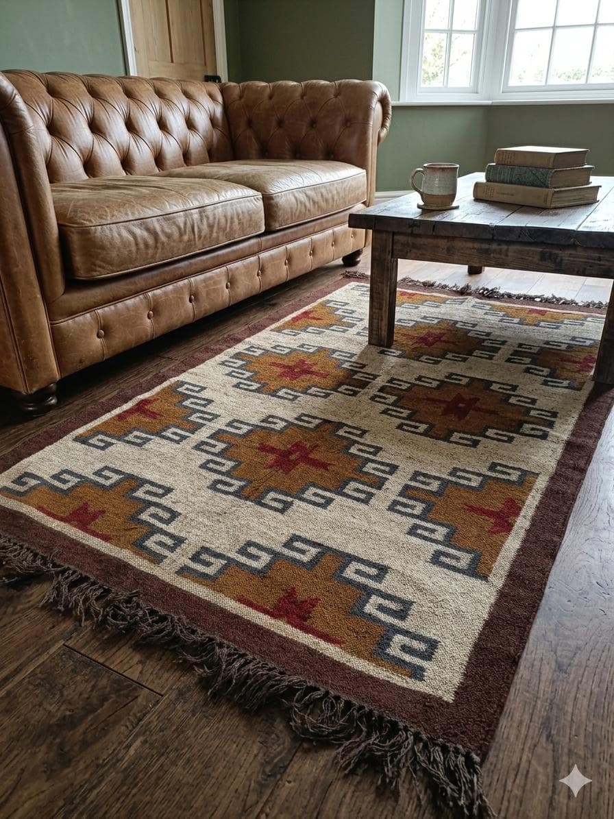 Moroccan Style Handwoven Area Rug, Boho Tribal Wool Jute Rug, Southwestern Geometric Carpet, Rustic Farmhouse Living Room Rug - image 2