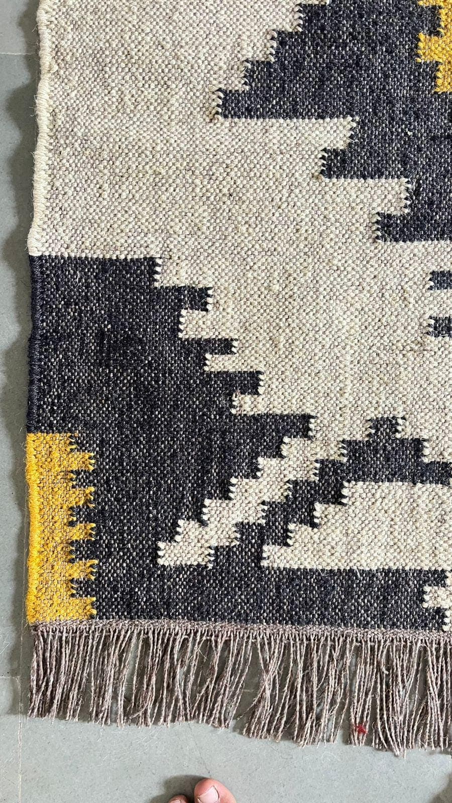 Handmade Wool Jute Boho Area Rug, Southwestern Tribal Geometric Rug, Rustic Living Room Carpet, Farmhouse Floor Rug with Fringe - image 3