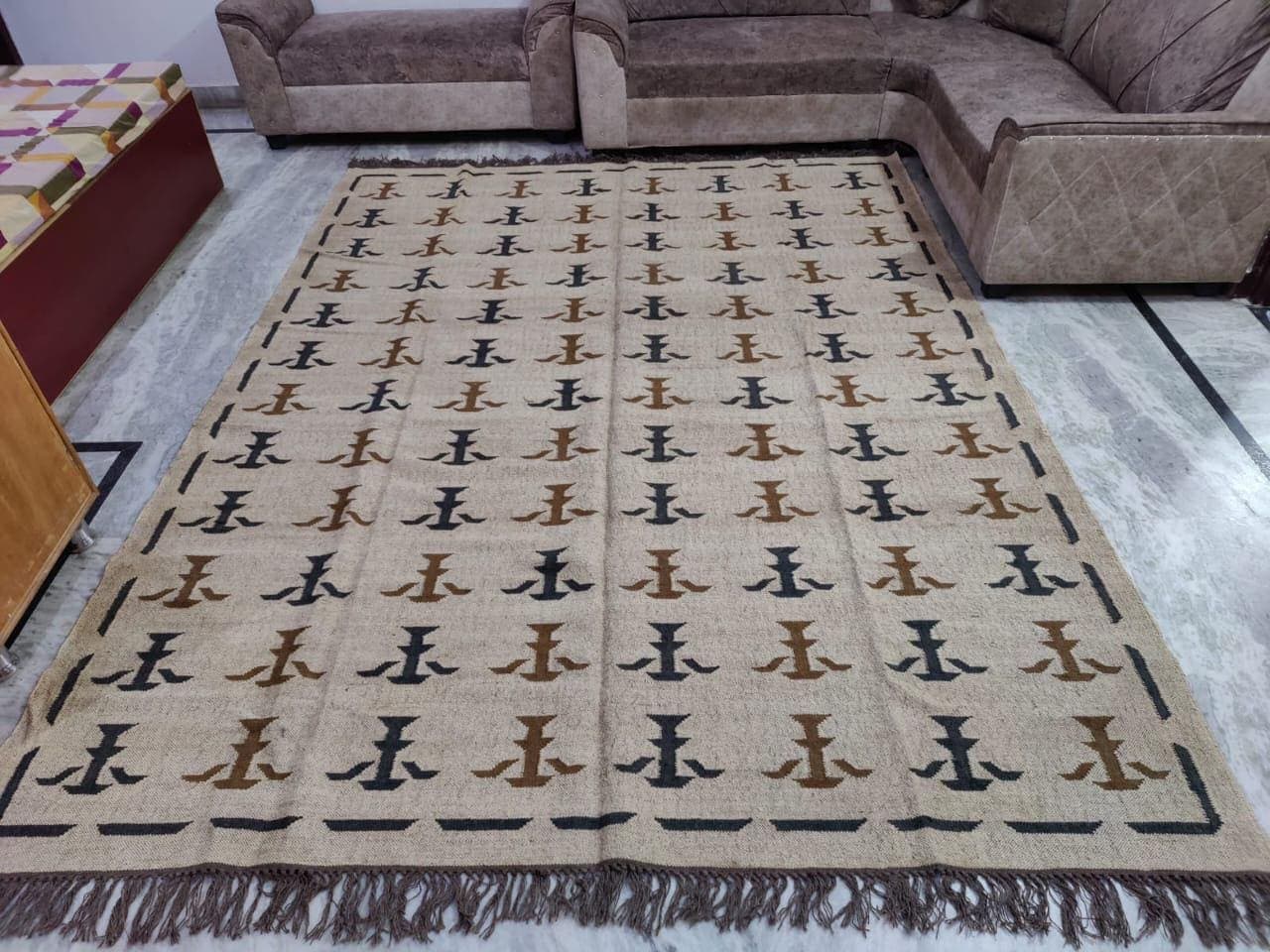 Handmade Boho Tribal Area Rug, Beige Geometric Living Room Carpet, Fringe Floor Rug, Large Neutral Bedroom Rug, Rustic Home Decor Mat - image 4