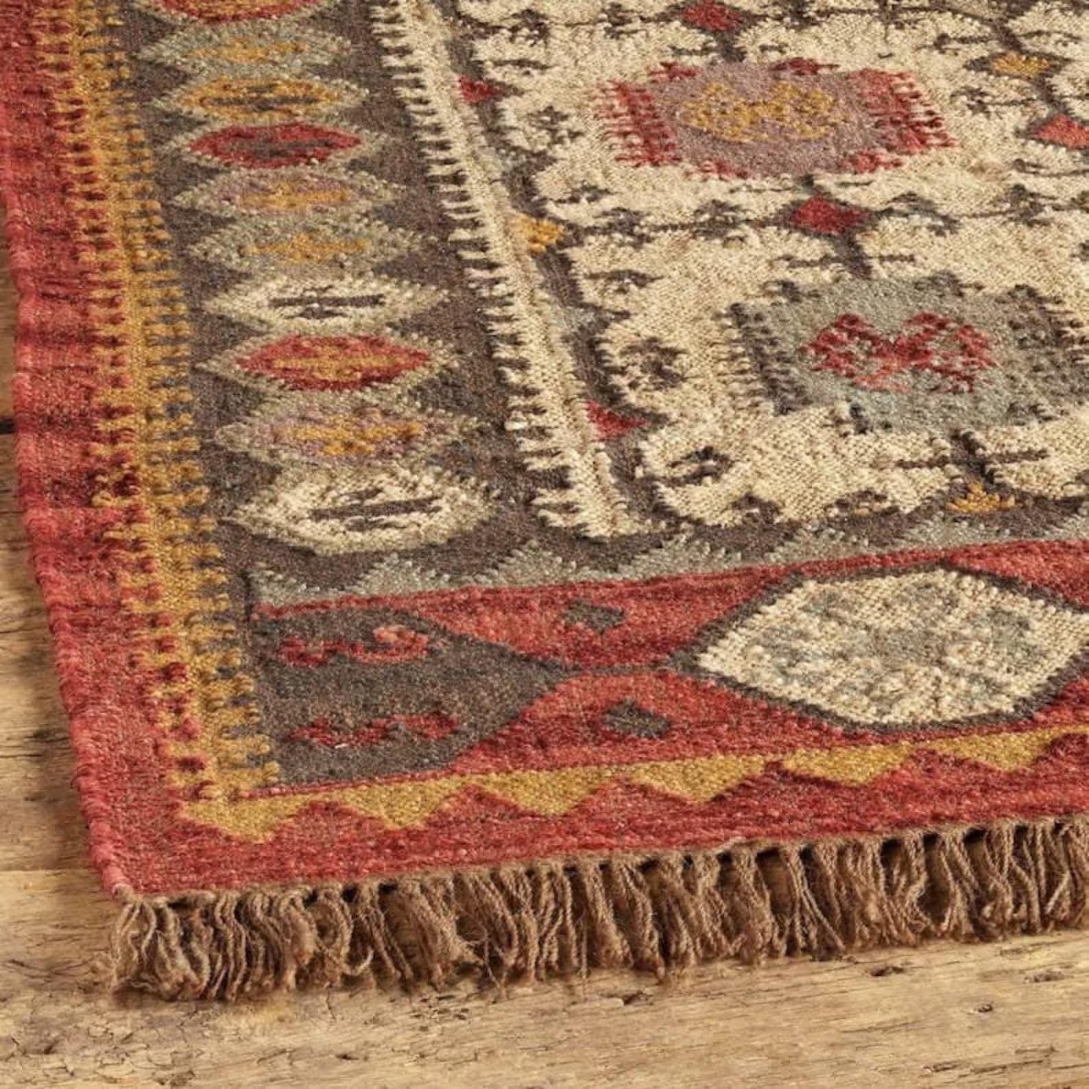 Vintage Southwestern Accent Rug, Handwoven Wool Jute Kilim Rug, Tribal Geometric Area Rug, Rustic Farmhouse Boho Carpet, Small Flatweave Rug