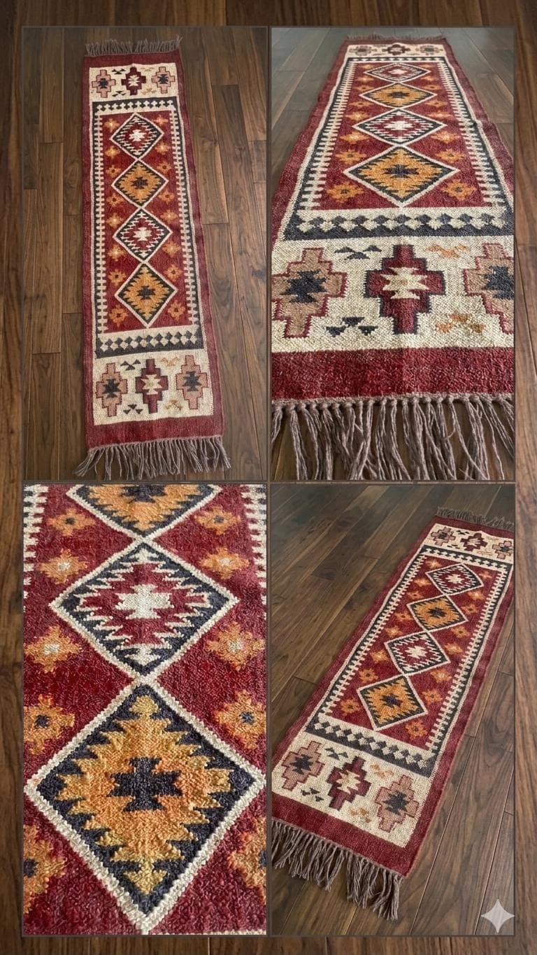 Handmade Southwestern Wool Jute Stair Runner Rug, Geometric Tribal Stair Carpet, Boho Rustic Staircase Runner, Custom Hallway Runner Rug - image 4