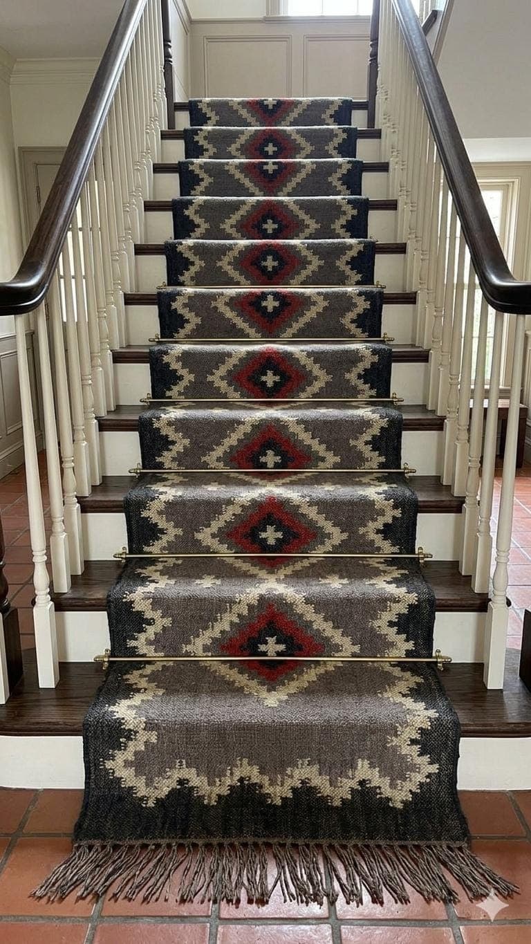 Southwestern Stair Runner Rug, Navajo Style Carpet Runner,Geometric Hallway Rug,Rustic Boho Stair Carpet,Farmhouse Staircase Decor,stair rug