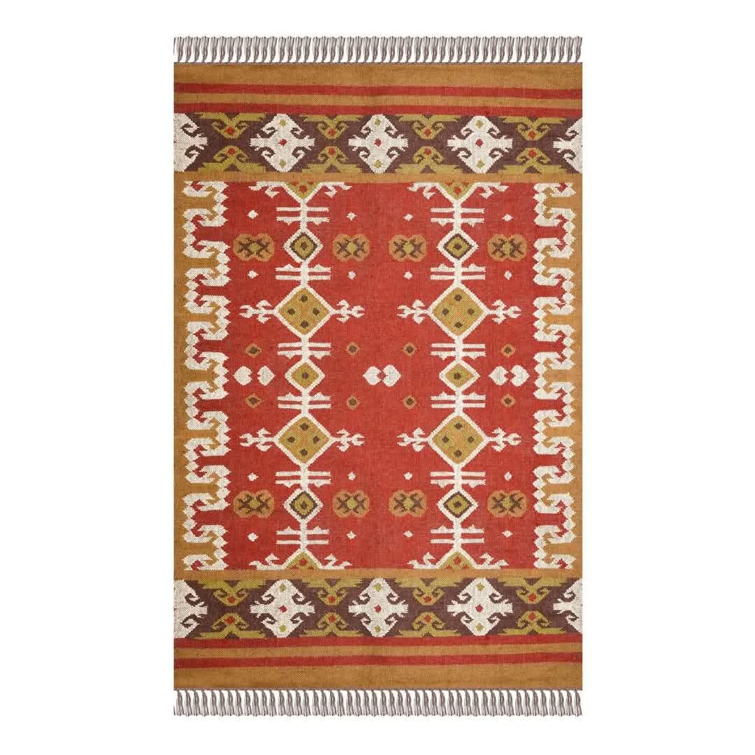 Terracotta Southwestern Kilim Rug, Handwoven Wool Jute Area Rug, Tribal Geometric Boho Carpet, Rustic Farmhouse Bedroom Rug,Vintage area rug - image 4