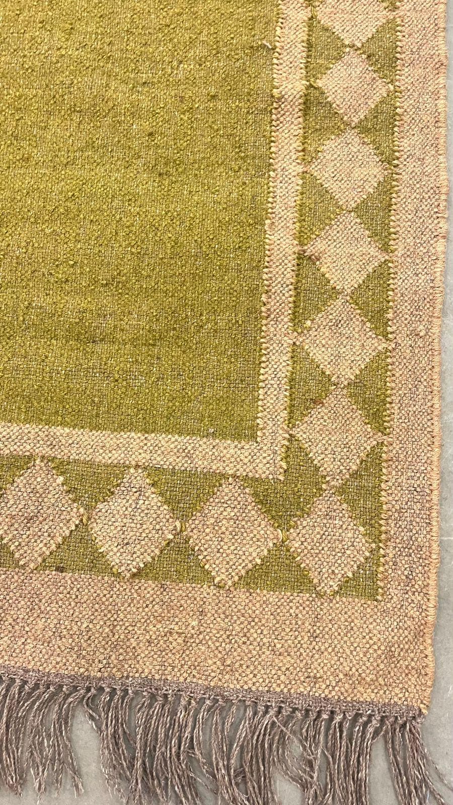 Green Jute Rug with Border Pattern, Handwoven Natural Fiber Rug, Farmhouse Room Rug, Eco Friendly Area Rug, Rustic Home Decor, Fringe Carpet - image 4