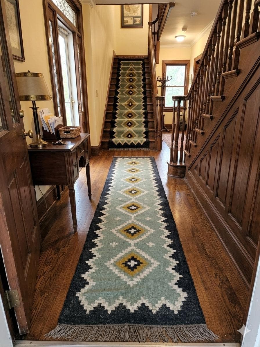 Southwestern Stair Runner Rug,Sage Green Navajo Stair Carpet, Rustic Farmhouse Staircase Runner,Boho Tribal Hallway Rug,Custom Length Runner - image 3
