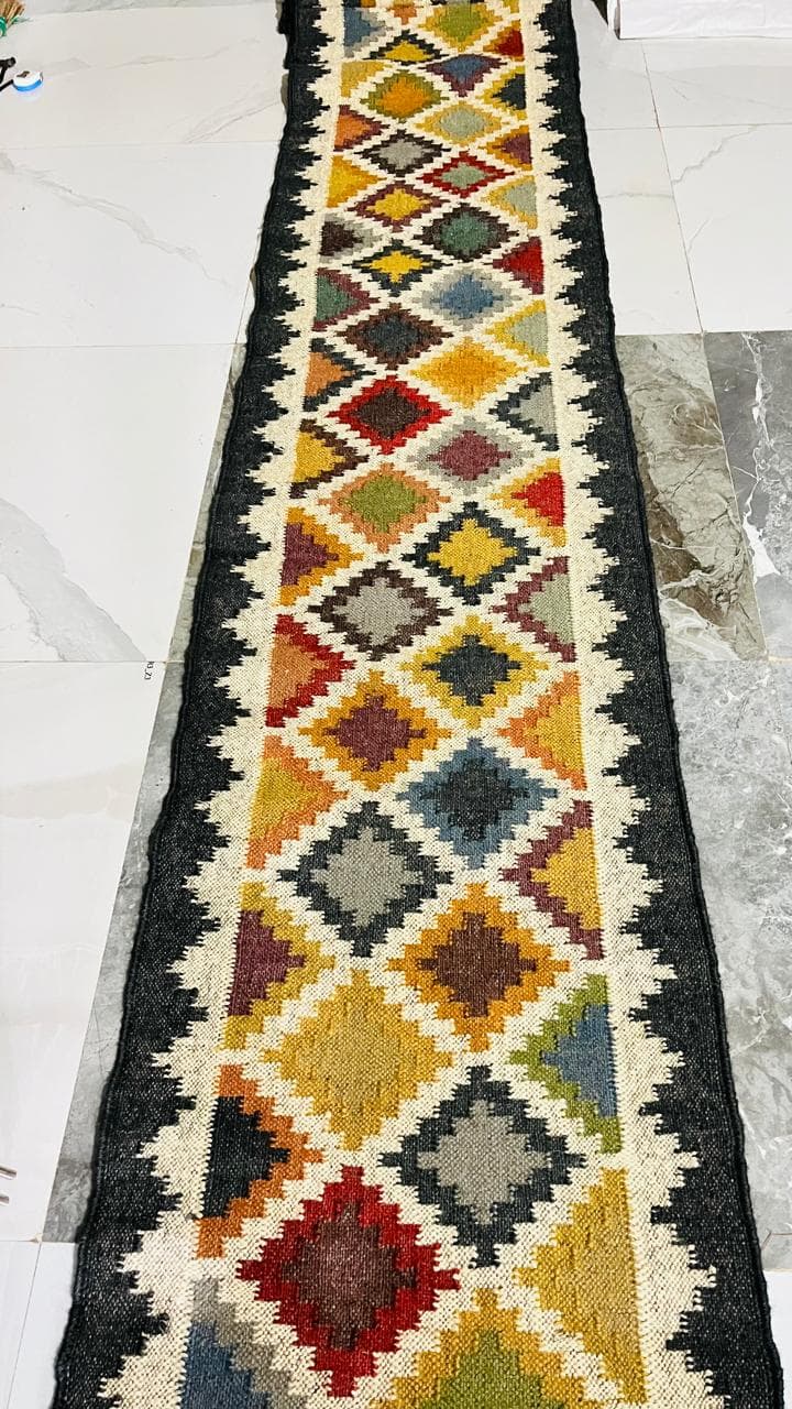 Handwoven Stair Runner Rug, Bohemian Wool Stair Carpet, Tribal Kilim Stair Runner, Geometric Southwestern Staircase Rug, Handmade Rustic Rug - image 5