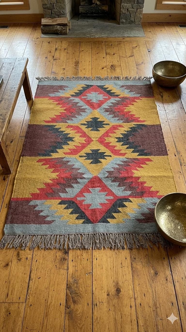 Southwestern Area Rug, Boho Tribal Kilim Rug, Navajo Style Geometric Carpet, Rustic Living Room Rug, Vintage Bohemian Home Decor - image 3