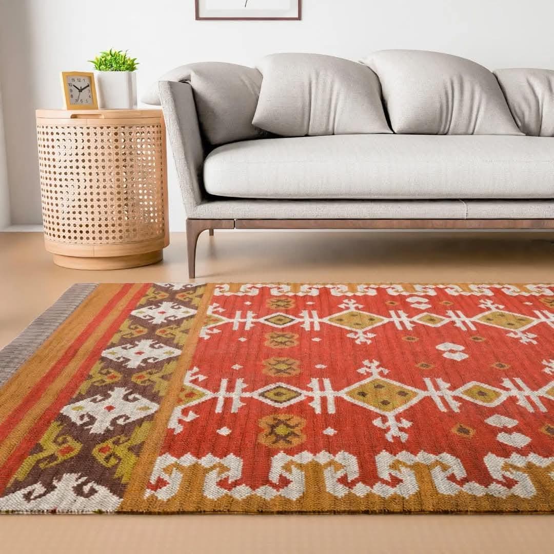 Terracotta Southwestern Kilim Rug, Handwoven Wool Jute Area Rug, Tribal Geometric Boho Carpet, Rustic Farmhouse Bedroom Rug,Vintage area rug - image 3