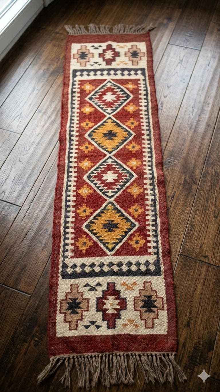 Handmade Southwestern Wool Jute Stair Runner Rug, Geometric Tribal Stair Carpet, Boho Rustic Staircase Runner, Custom Hallway Runner Rug - image 3