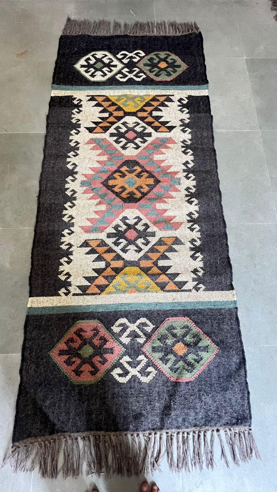 Southwestern Kilim Runner Rug, Handwoven Wool Jute Hallway Runner, Tribal Geometric Boho Runner, Vintage Farmhouse Corridor Rug - image 5