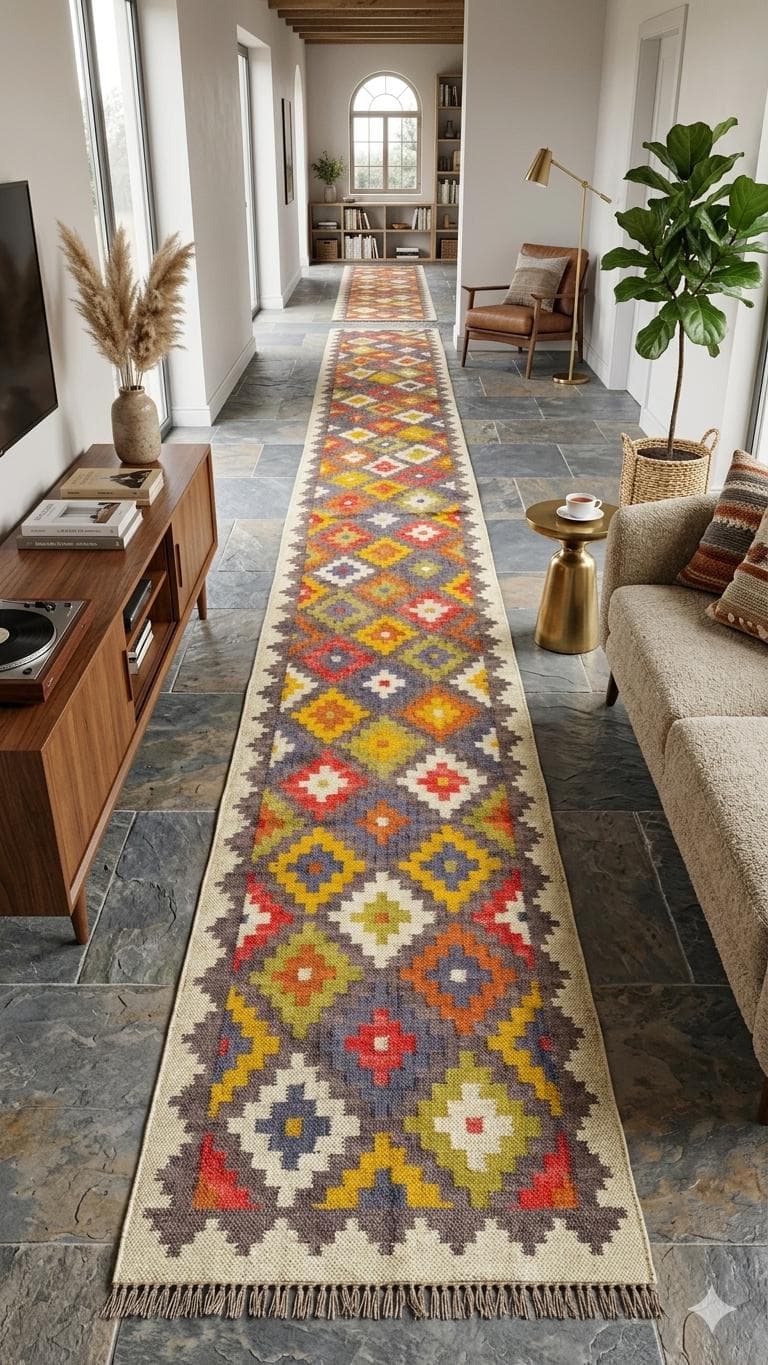 Traditional Floral Runner Rug, Red & Gold Ornamental Hallway Rug, Vintage Persian Style Carpet, Elegant Boho Farmhouse Entryway Runner - image 3