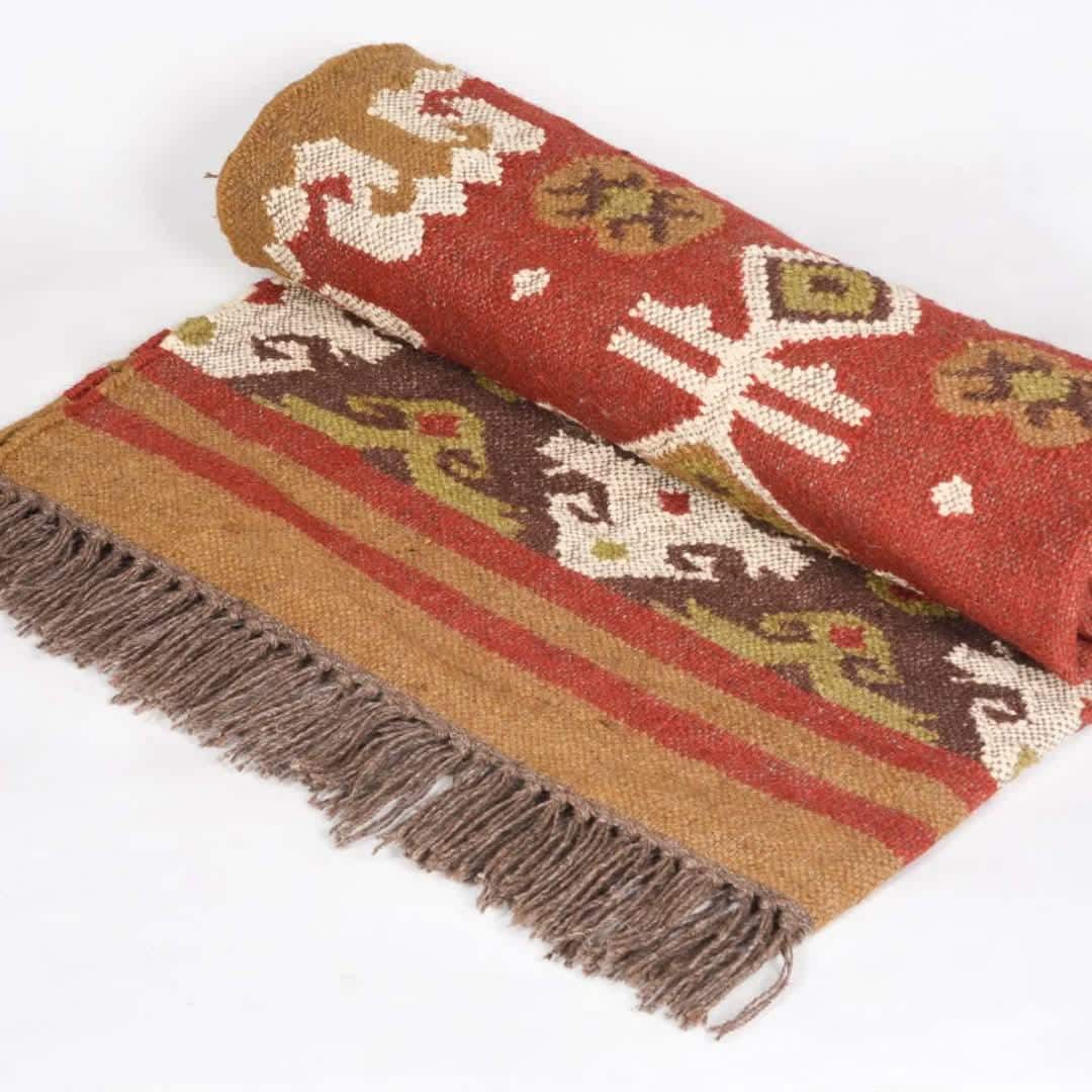 Handwoven Red Kilim Rug,Vintage Tribal Geometric Carpet,Boho Southwestern Area Rug,Wool Living Room Rug,Rustic Home Decor,Artisan Flatweave - image 3