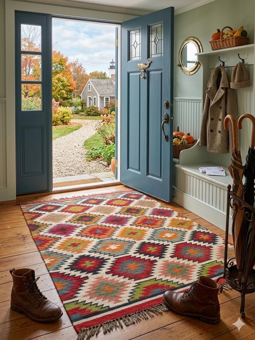 Southwestern Area Rug,Boho Kilim Style Rug, Colorful Geometric Living Room Carpet,Tribal Farmhouse Floor Rug,Bedroom Decor Housewarming Gift - image 3