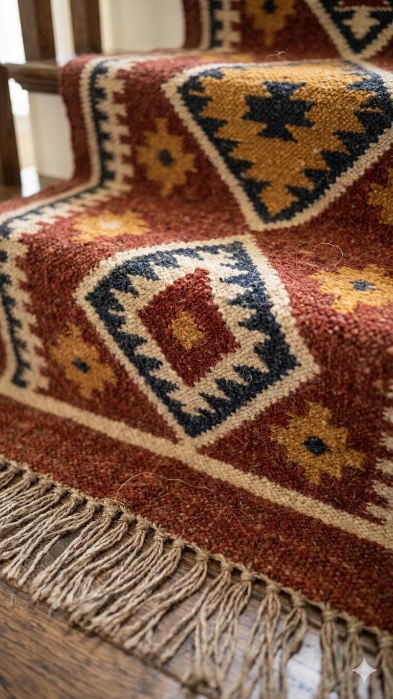 Handmade Southwestern Wool Jute Stair Runner Rug, Geometric Tribal Stair Carpet, Boho Rustic Staircase Runner, Custom Hallway Runner Rug - image 5