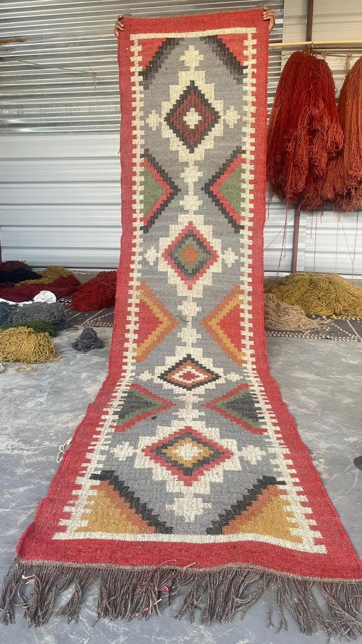 Southwestern Hallway Runner Rug, Navajo Geometric Carpet Runner, Boho Rustic Long Runner, Farmhouse Entryway Rug, Tribal Corridor Rug - image 3
