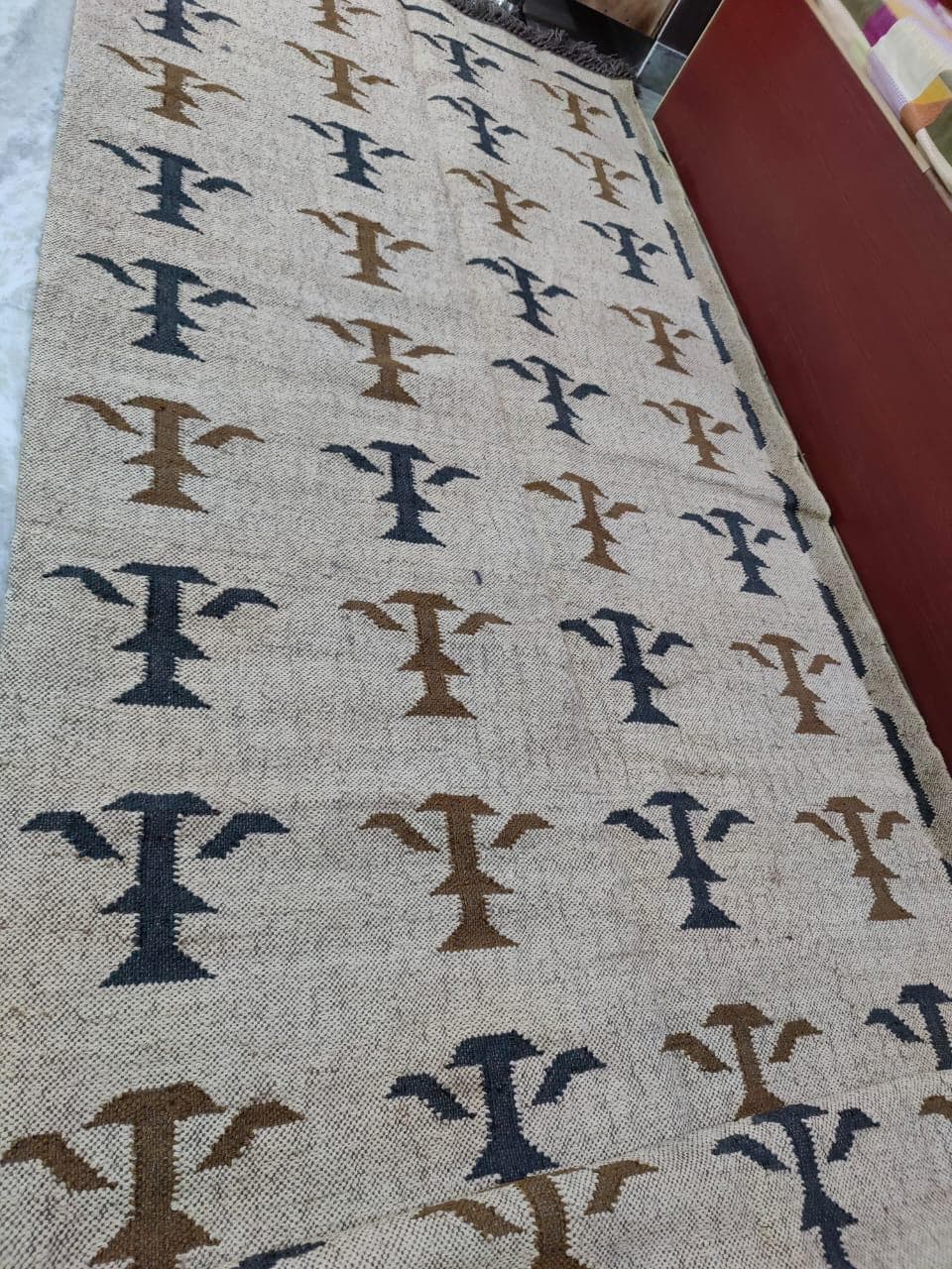 Handmade Boho Tribal Area Rug, Beige Geometric Living Room Carpet, Fringe Floor Rug, Large Neutral Bedroom Rug, Rustic Home Decor Mat - image 3