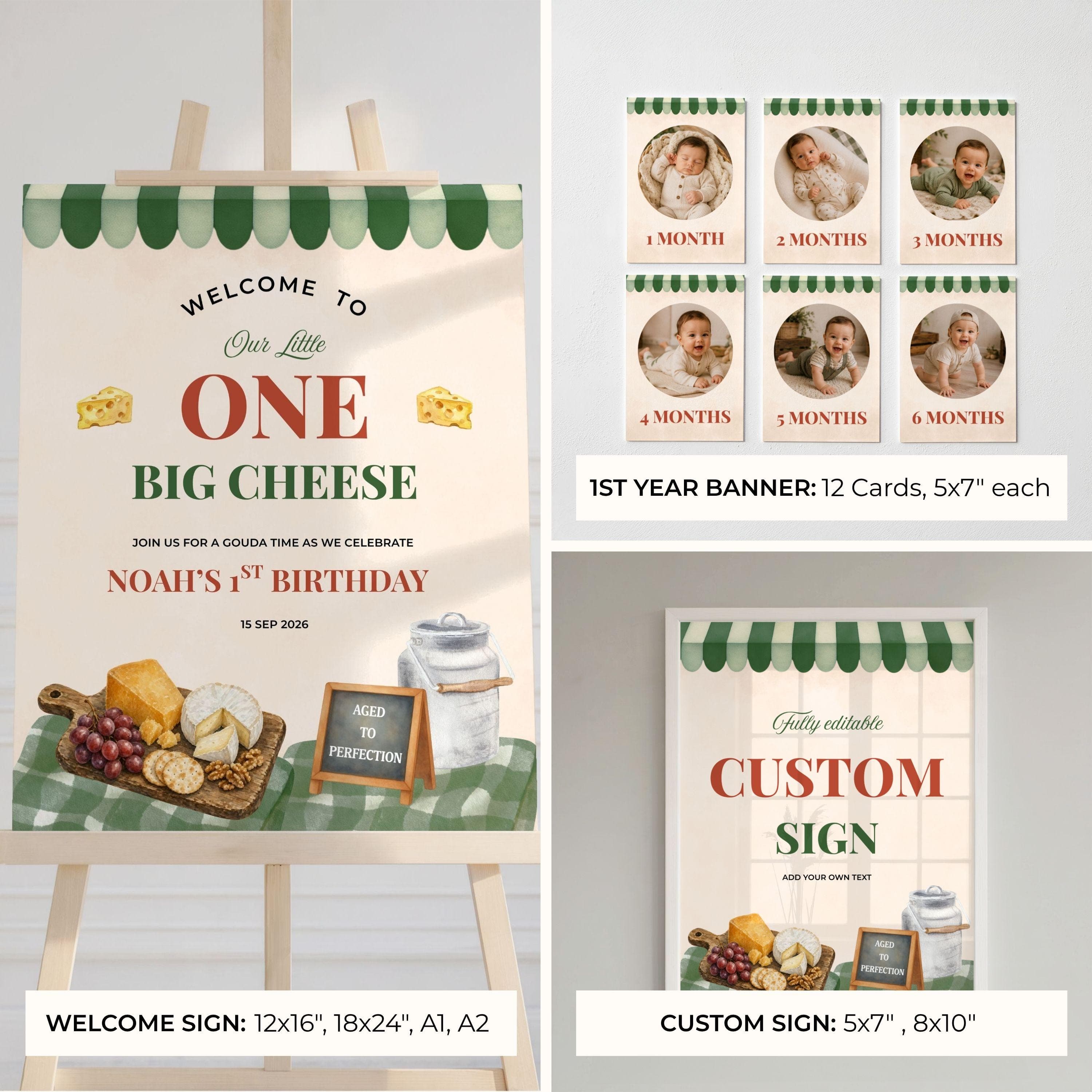 One Big Cheese Birthday Bundle | Boy 1st Birthday Party | Charcuterie | Editable Canva Template | Instant Download - image 4