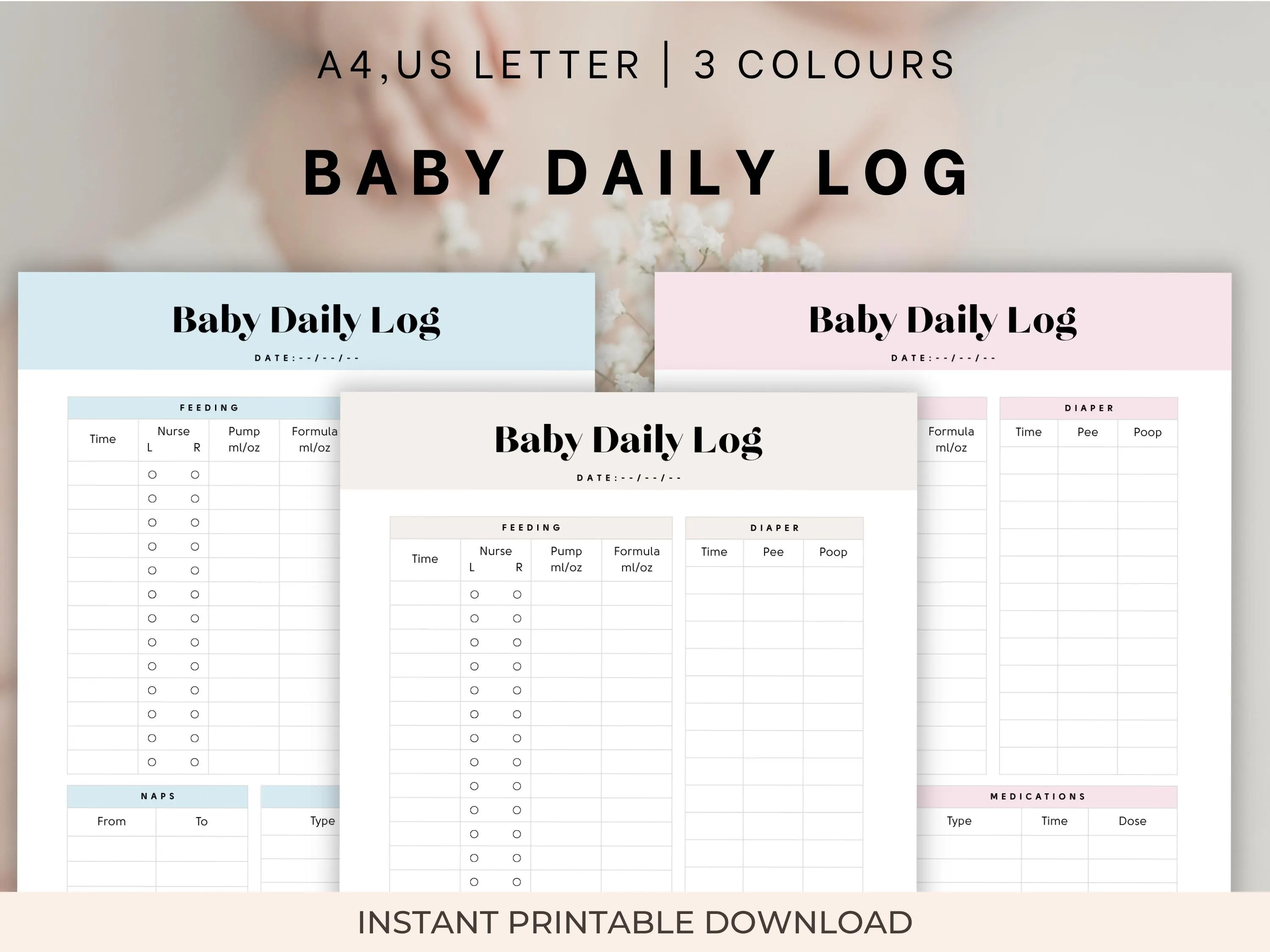 Newborn Baby Daily Log, Routine Tracker (PDF Printable)