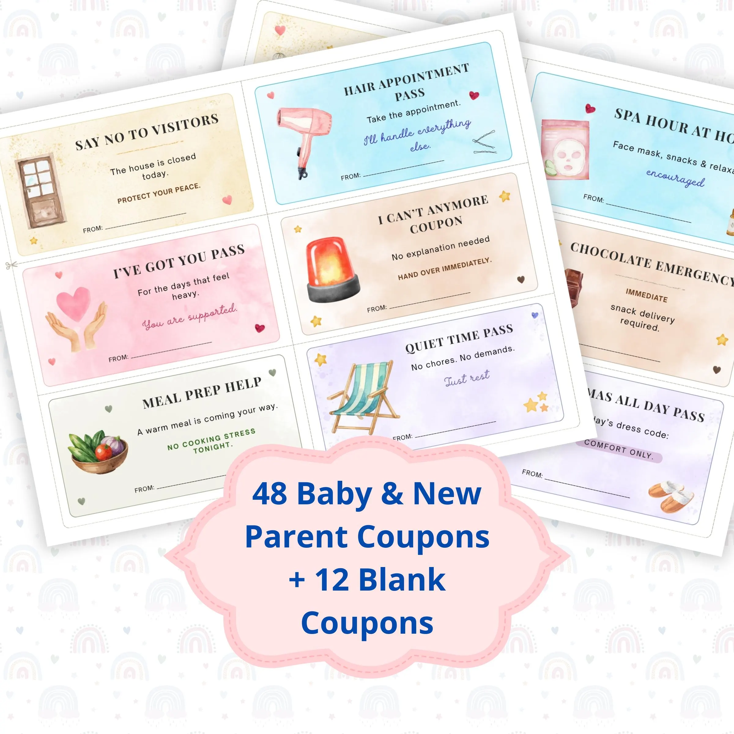 48 New Parent Coupon Book Printable | Postpartum Support Coupons | New Mom Gift | Baby Shower Gift Printable Coupons | Instant Download