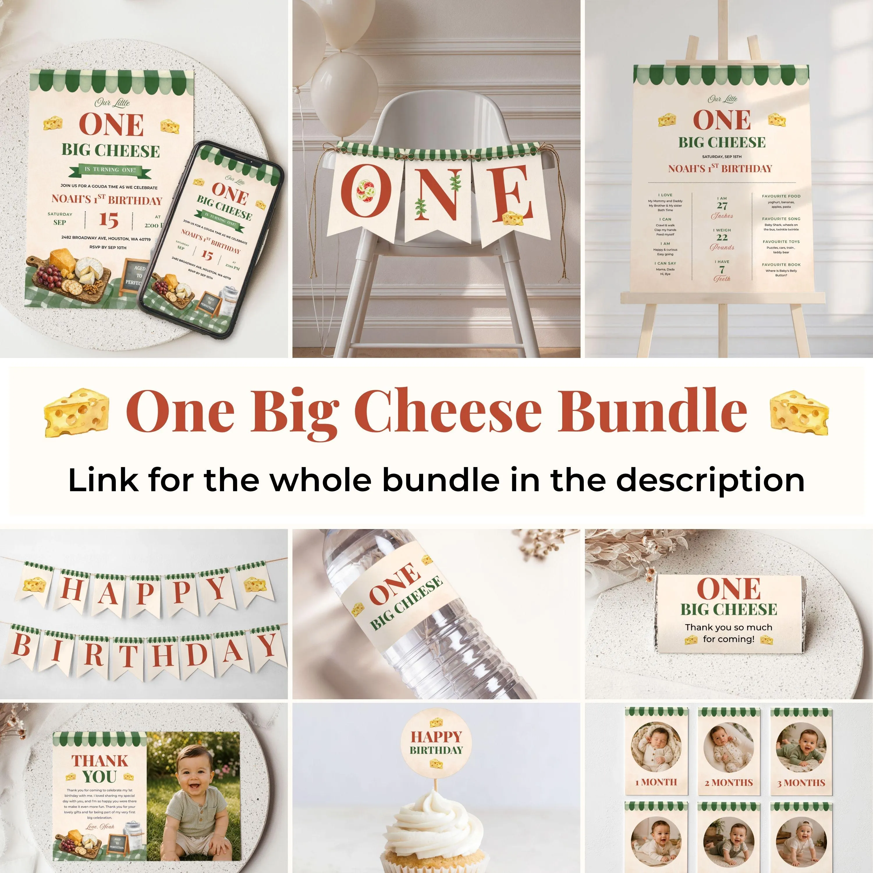 One Big Cheese Chocolate Wrapper | Boy 1st Birthday Party Favor | Charcuterie | Editable Canva Template | Instant Download - image 5