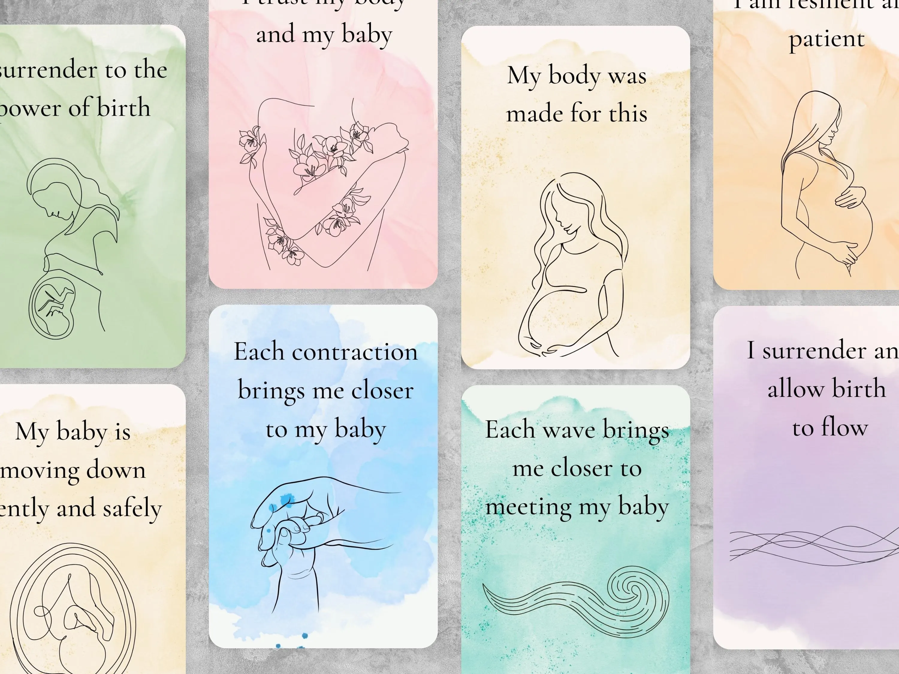 Positive Birth Affirmation Cards: Boho Watercolor Design (Digital Download)