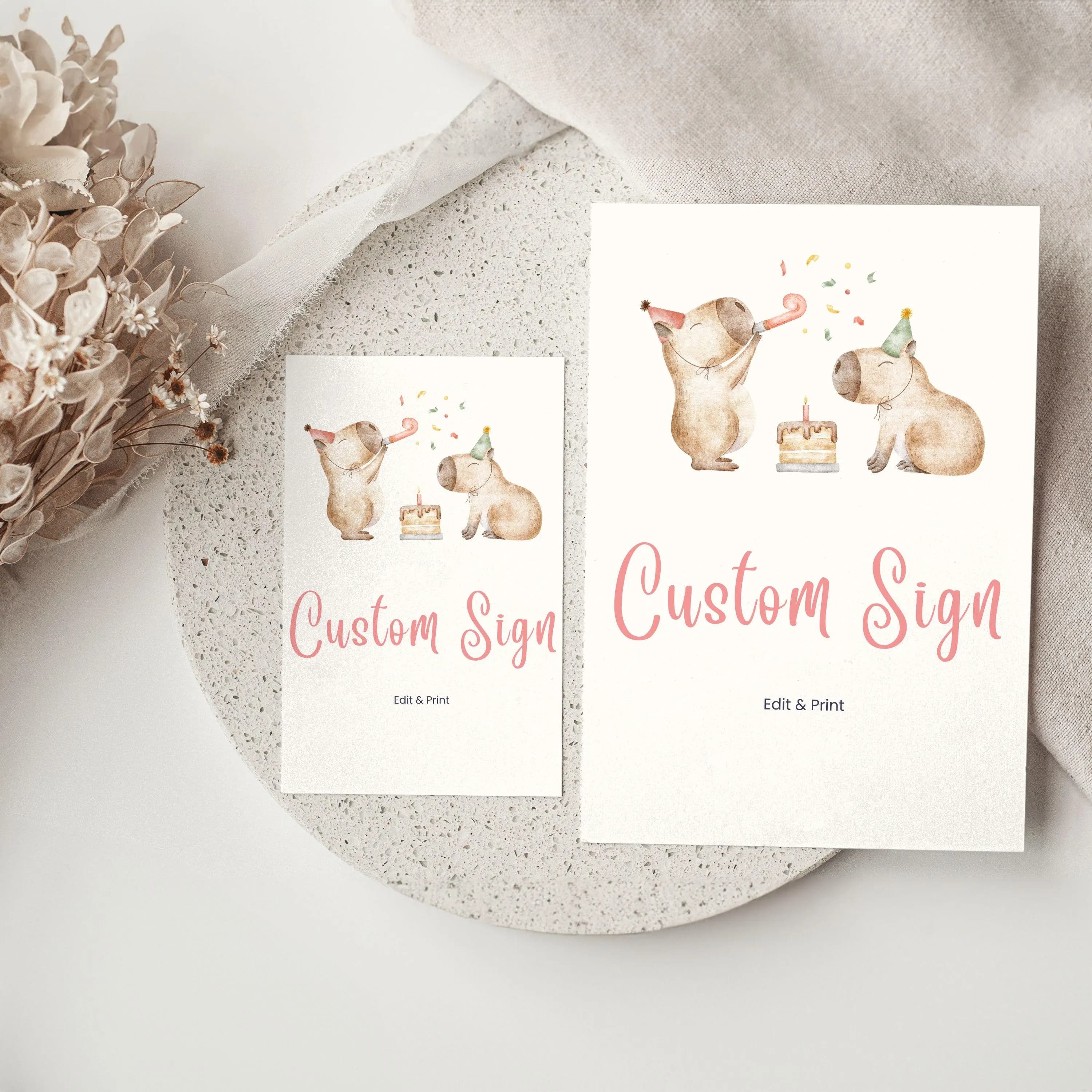 Capybara Custom Sign | Capy Girl Birthday Party Sign | 1st Birthday Decoration | Editable Canva Template | Instant Download