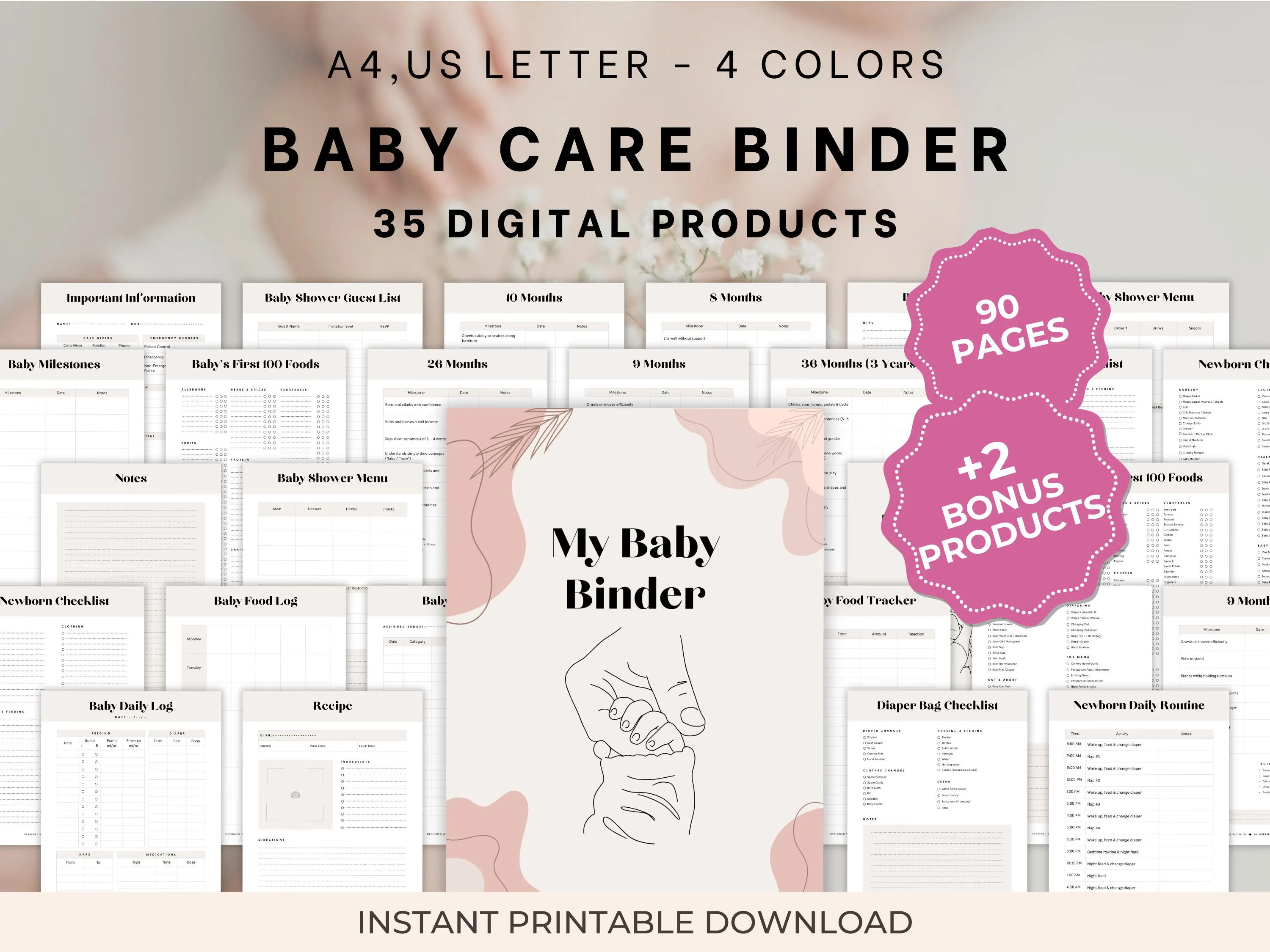 Baby Journal undated planner Printable | Baby Planner and Organizer | Newborn Checklist | Feeding and Sleep Log | Baby Milestones | A4, US