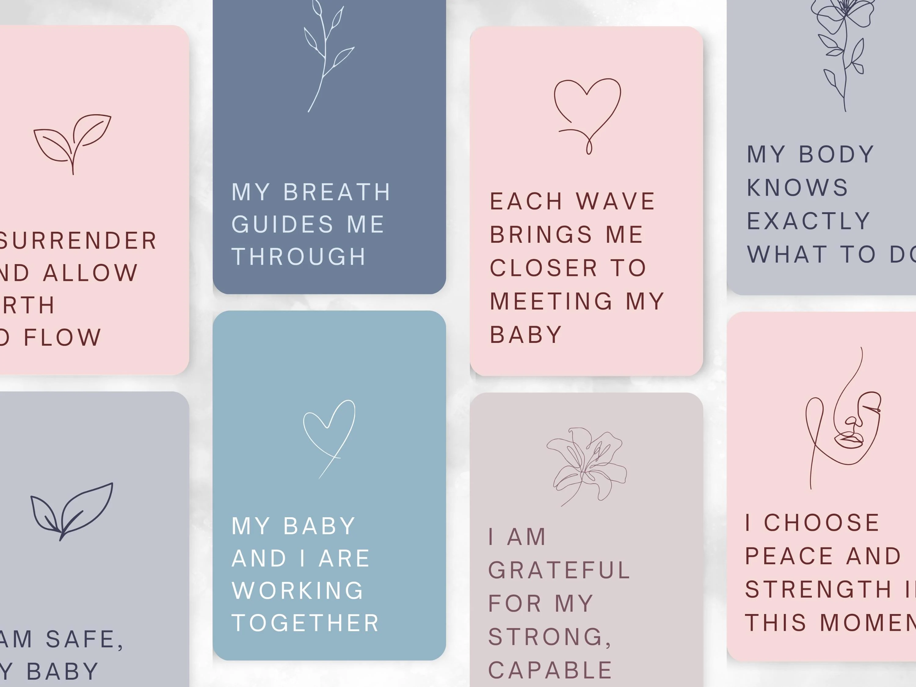 Boho Birth Affirmation Cards, Pregnancy Labor Quotes (Digital Download)