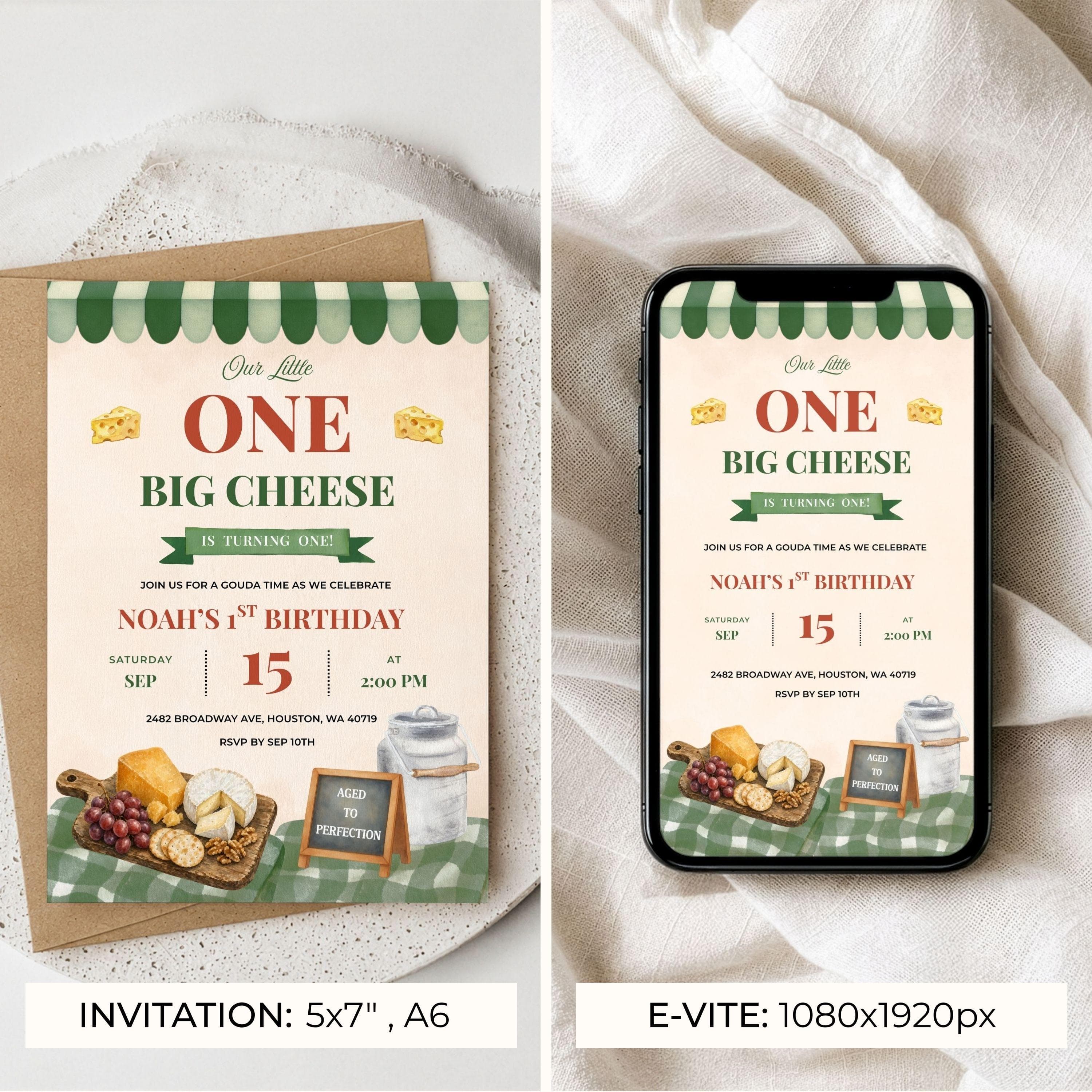 One Big Cheese Birthday Bundle | Boy 1st Birthday Party | Charcuterie | Editable Canva Template | Instant Download - image 3