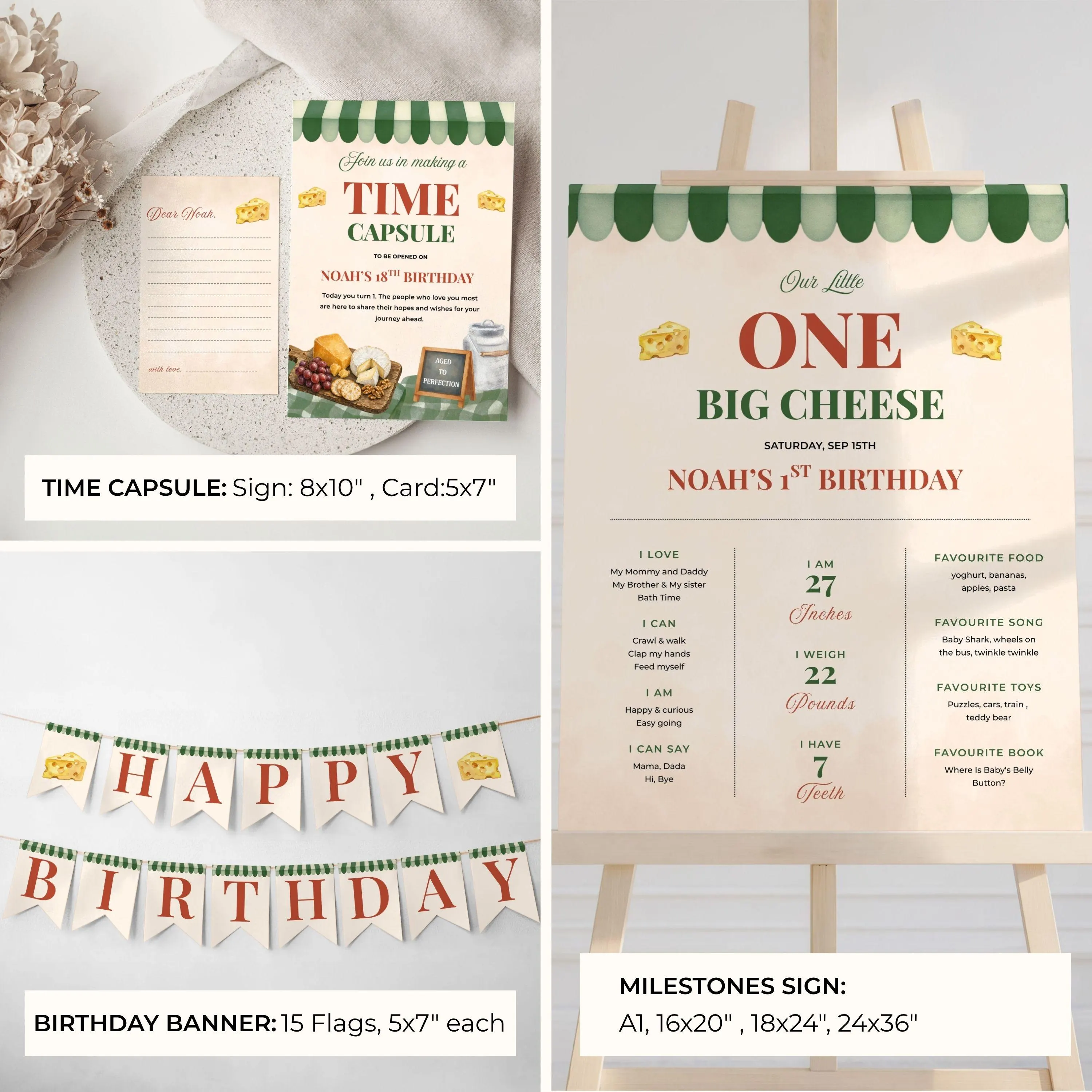 One Big Cheese Birthday Bundle | Boy 1st Birthday Party | Charcuterie | Editable Canva Template | Instant Download - image 5
