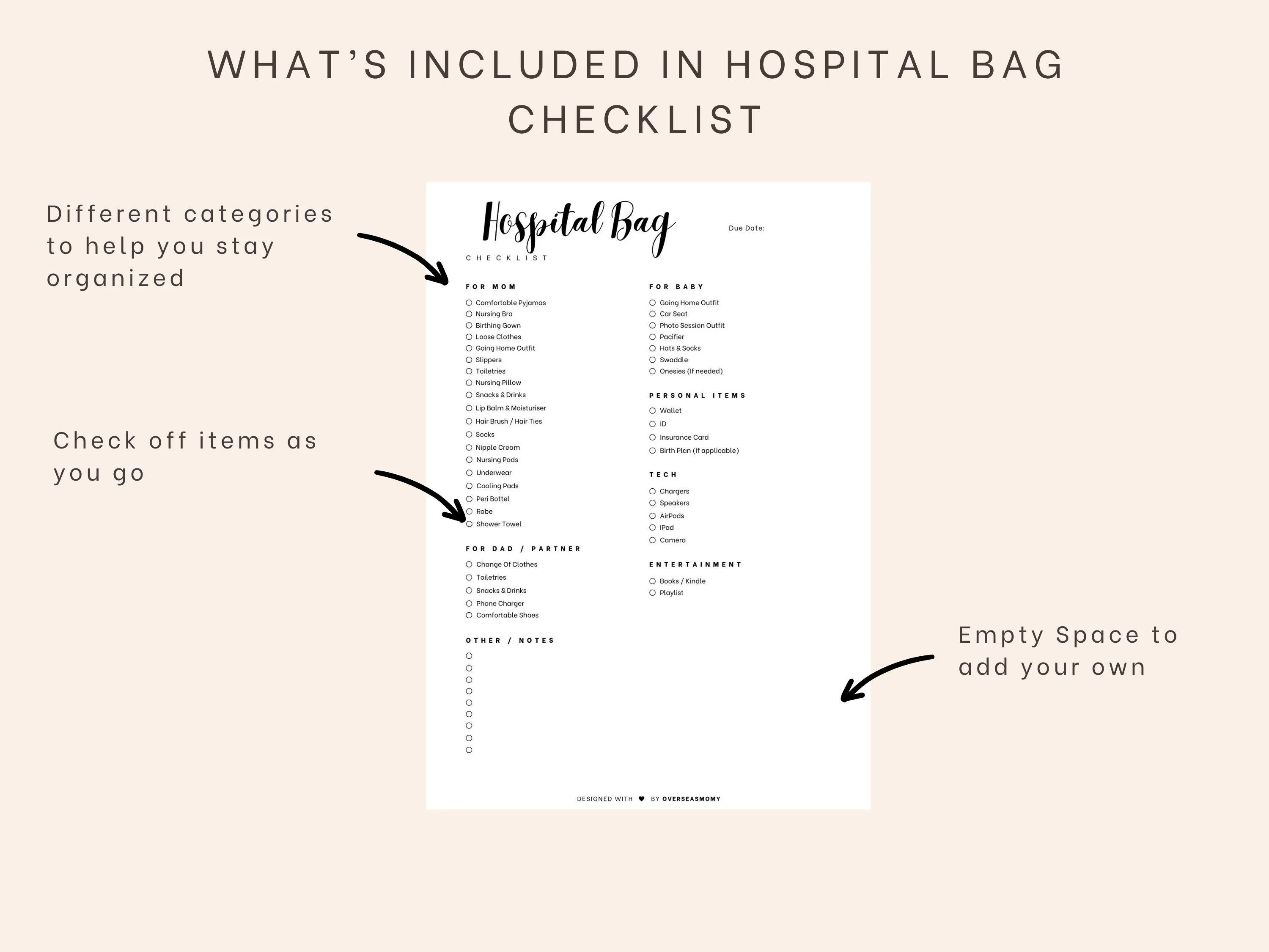 Hospital Bag Checklist, Birth Packing List Template Editable on Canva Printable, INSTANT DOWNLOAD - image 2