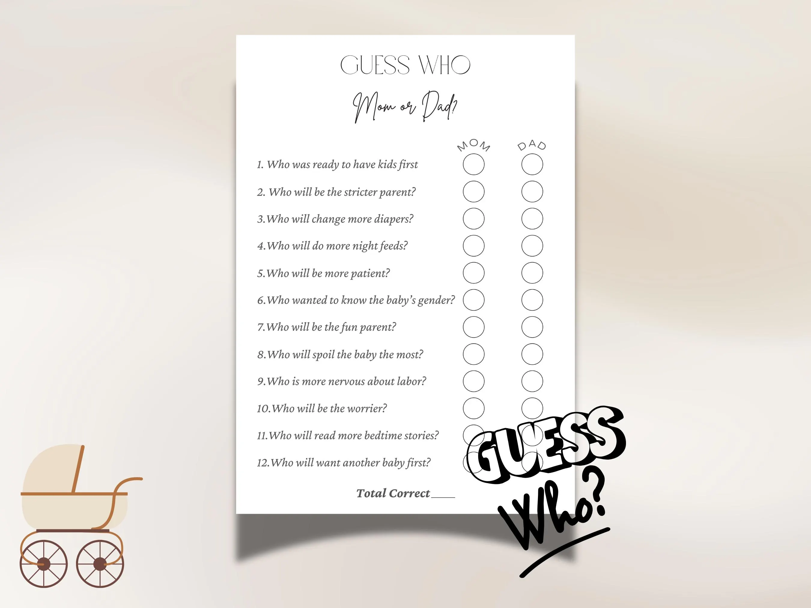 Guess Who Baby shower Game, Minimalist Gender Neutral Activity Printable Digital Download