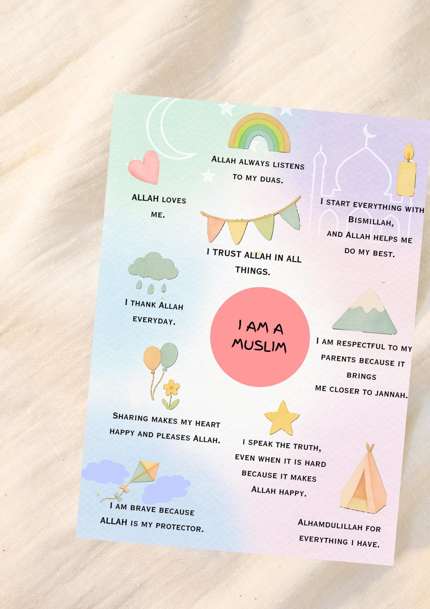 Islamic Positive Affirmations Wall Art | Muslim kids nursery room Decor print (Digital Download) - image 4