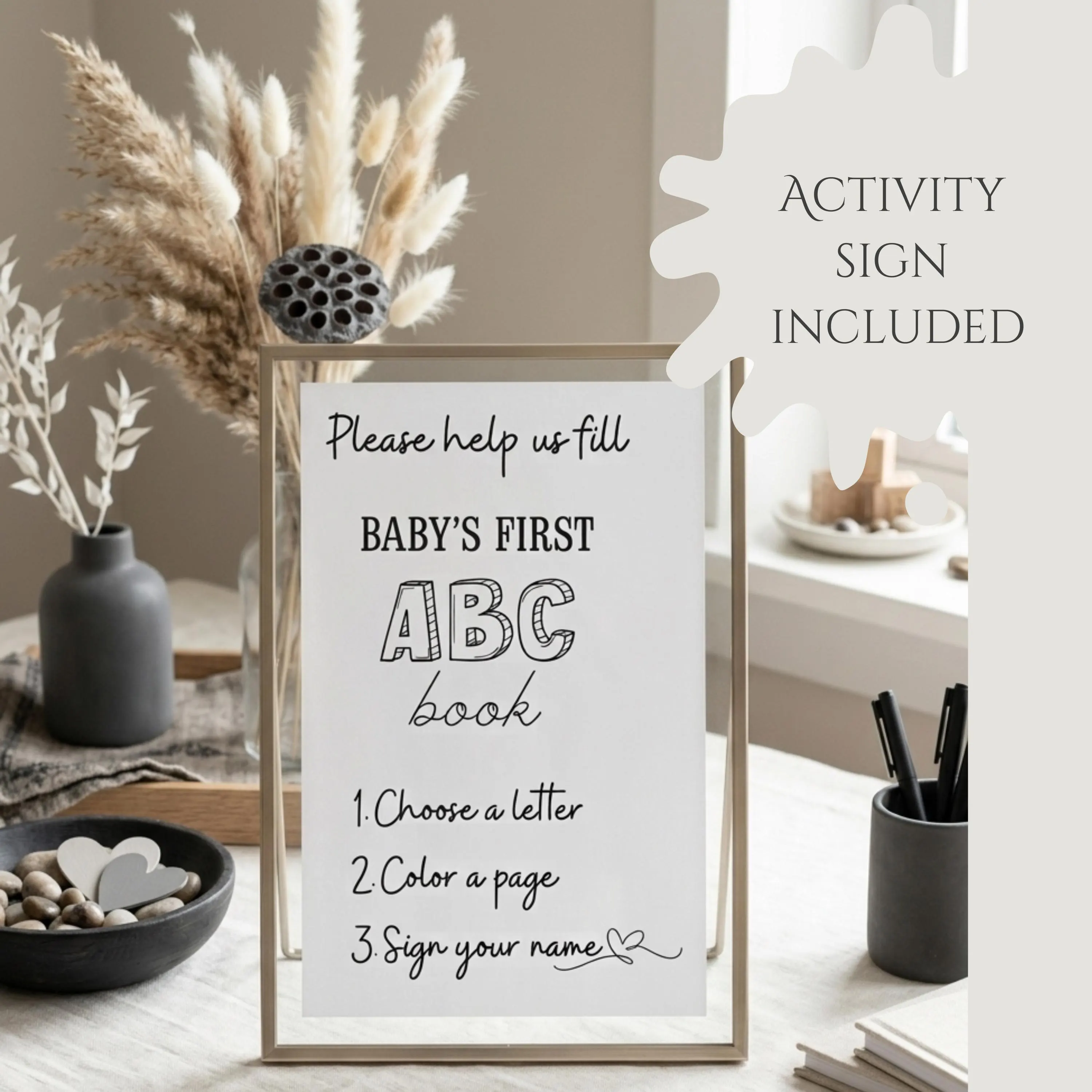 Baby Shower ABC Coloring Book Activity | Designer Cover, Keepsake Guest Book Game (Digital Download) - image 4
