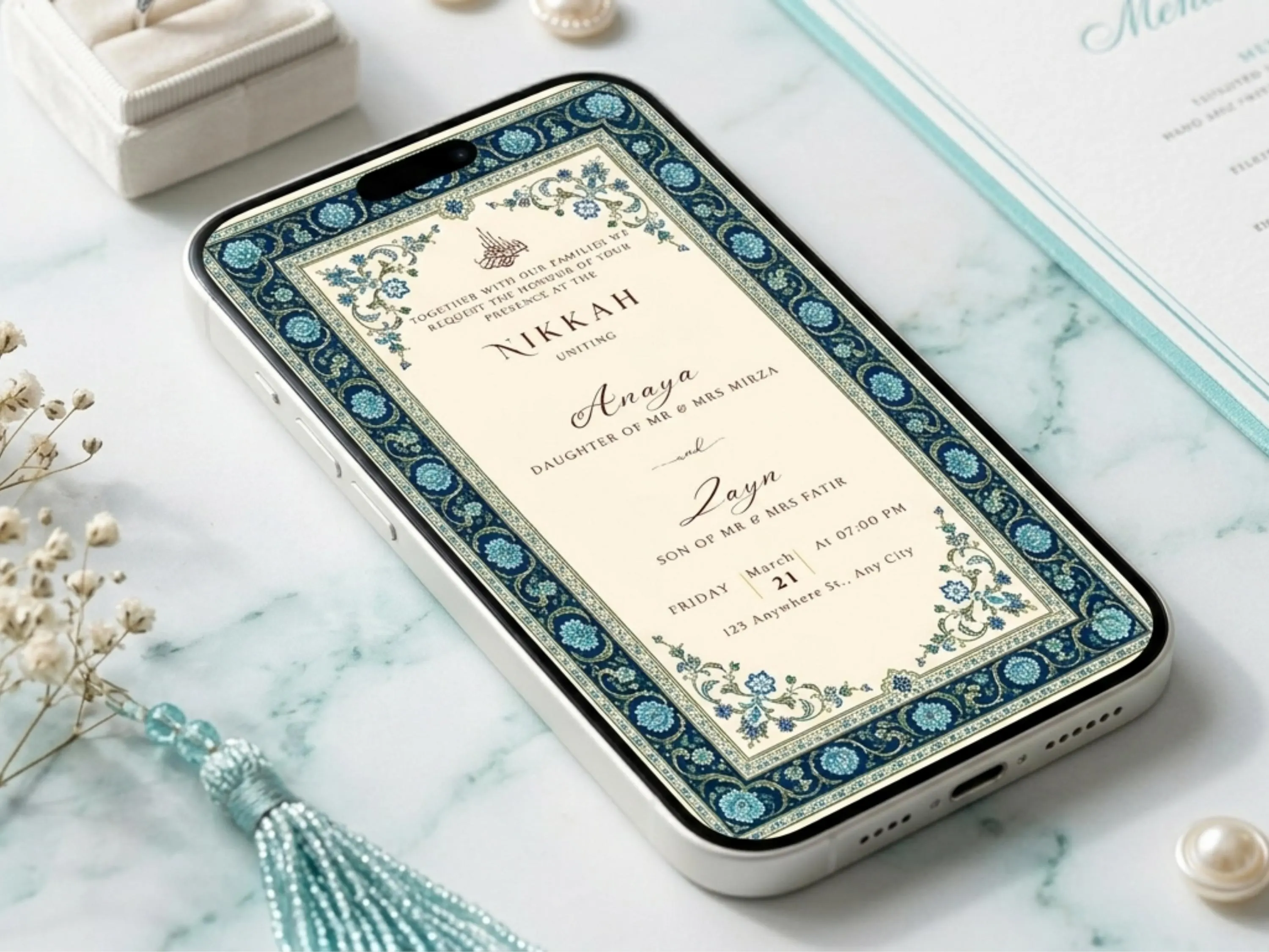 Customized Muslim Wedding Invitation, Nikkah Walima Card digital download, Free Personalization - image 4