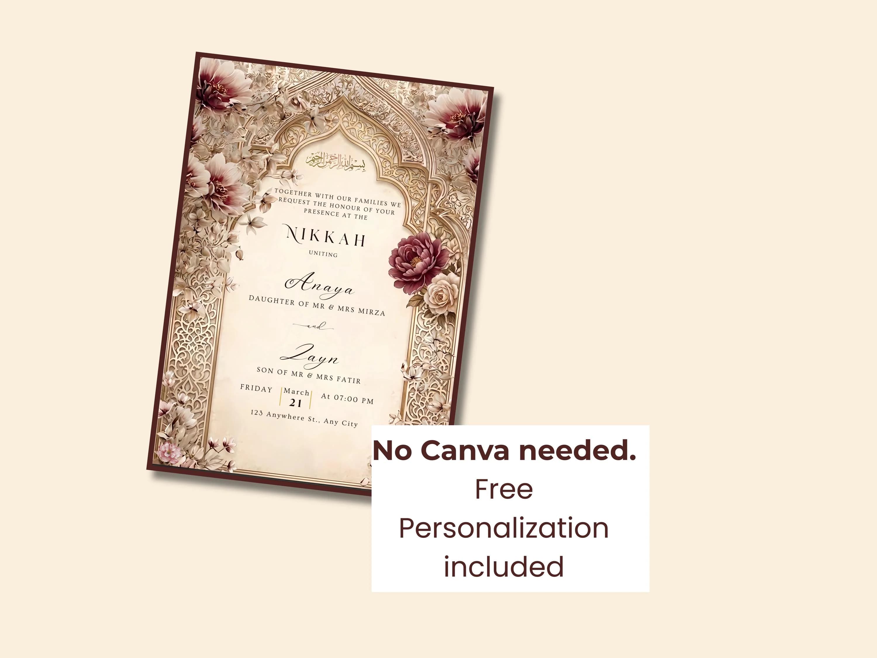 Personalized Muslim Wedding invitation | Islamic Nikkah Walima Customized Digital Card | We Edit For You